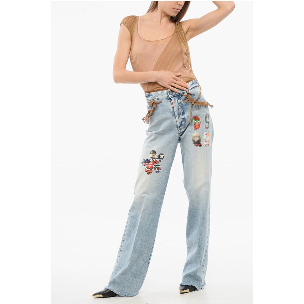 Dsquared² Roadie Fit HIPPIE Denims with Suede Fringes 22cm