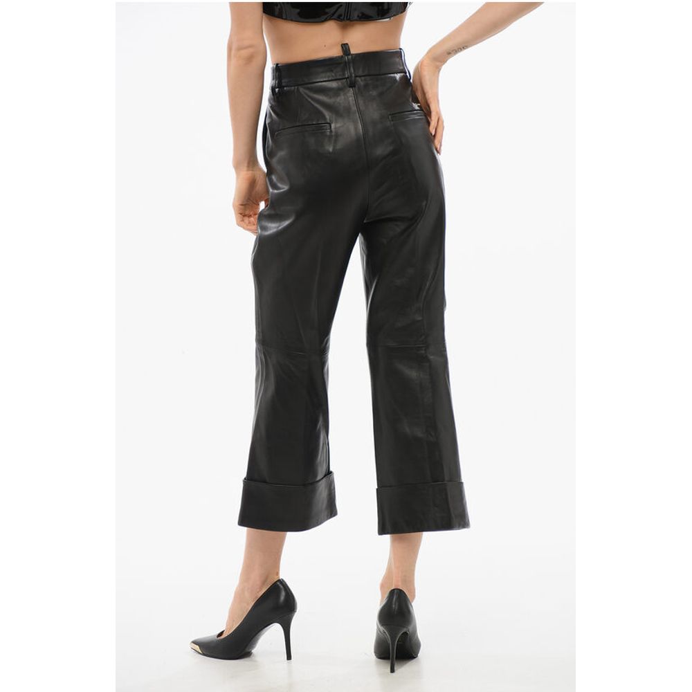 Dsquared² Leather Bootcut Cropped Fit Pants