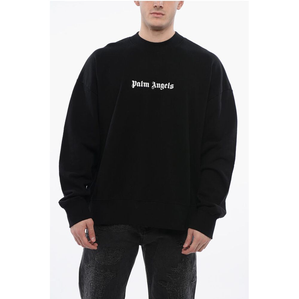Palm Angels Logo Print Brushed Cotton Crewneck Sweatshirt