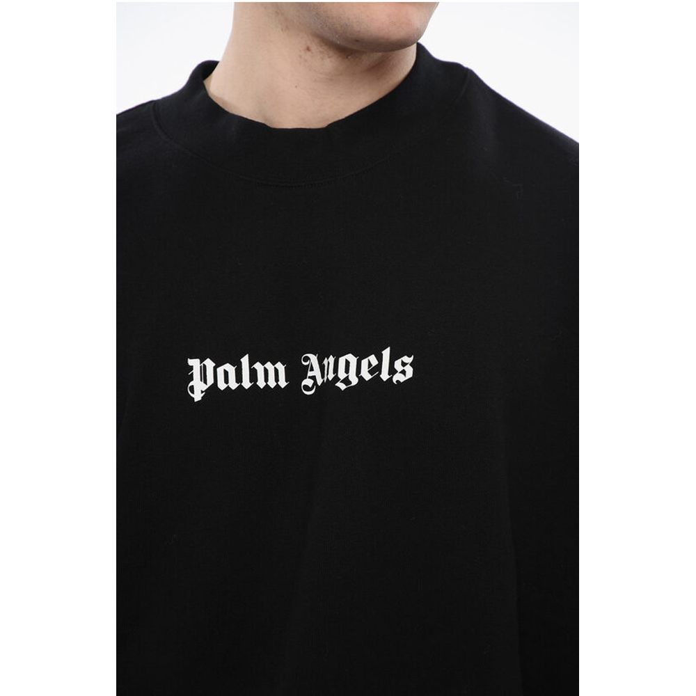 Palm Angels Logo Print Brushed Cotton Crewneck Sweatshirt