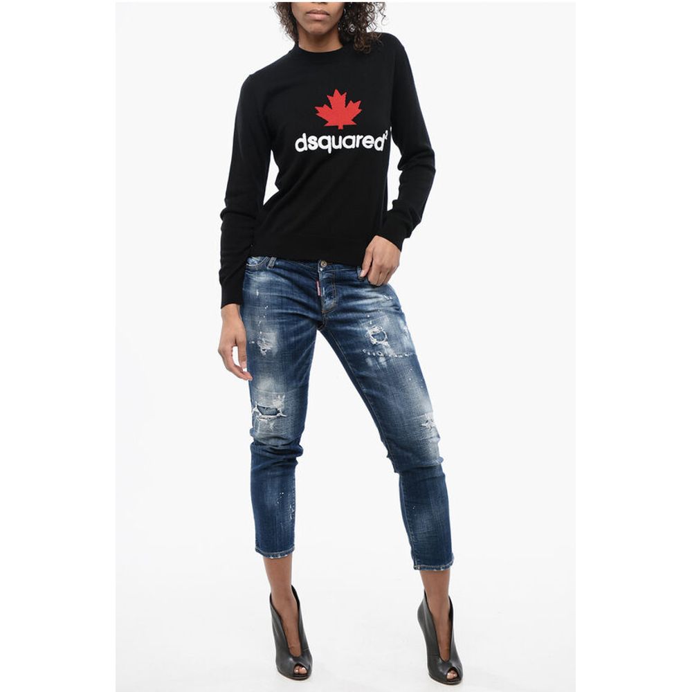 Dsquared² Virgin Wool Crew-neck Sweater with Embossed Logo