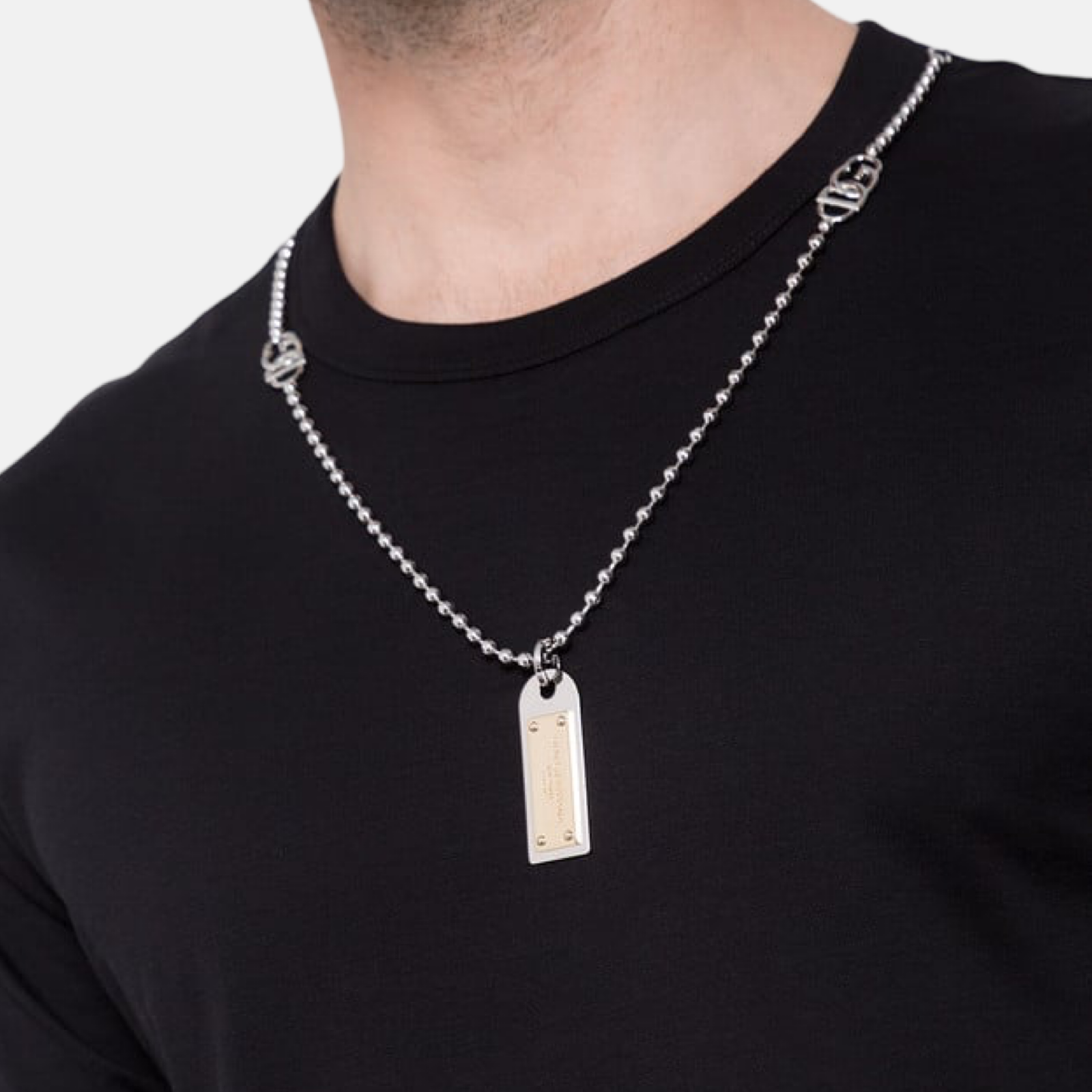 Мъжка черна тениска с гердан Dolce & Gabbana Necklace Embellished Men T-shirt