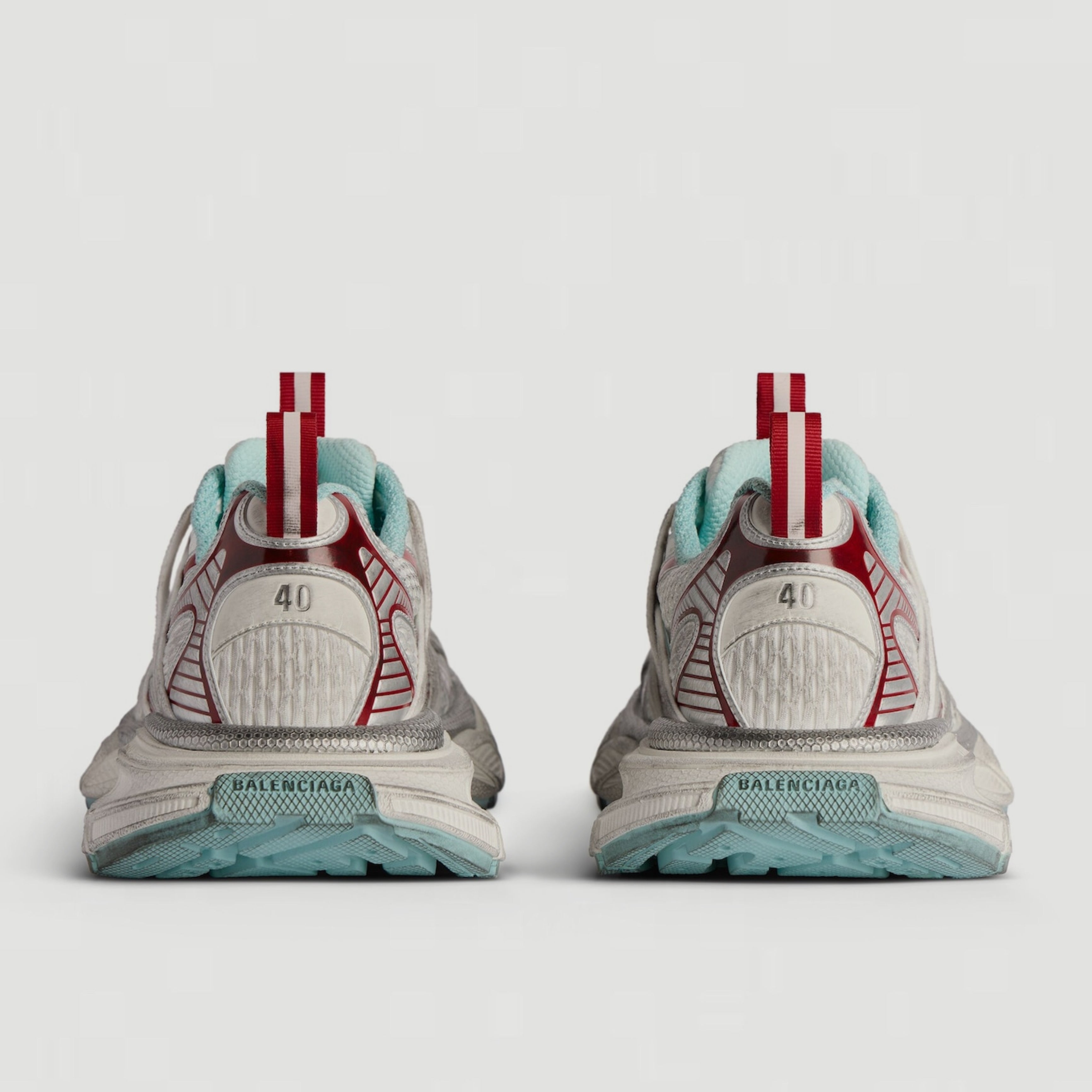 Men’s Balenciaga 3XL Extreme sneakers in White/Red/Turquoise/Grey 825601W3XCH1614 heels view