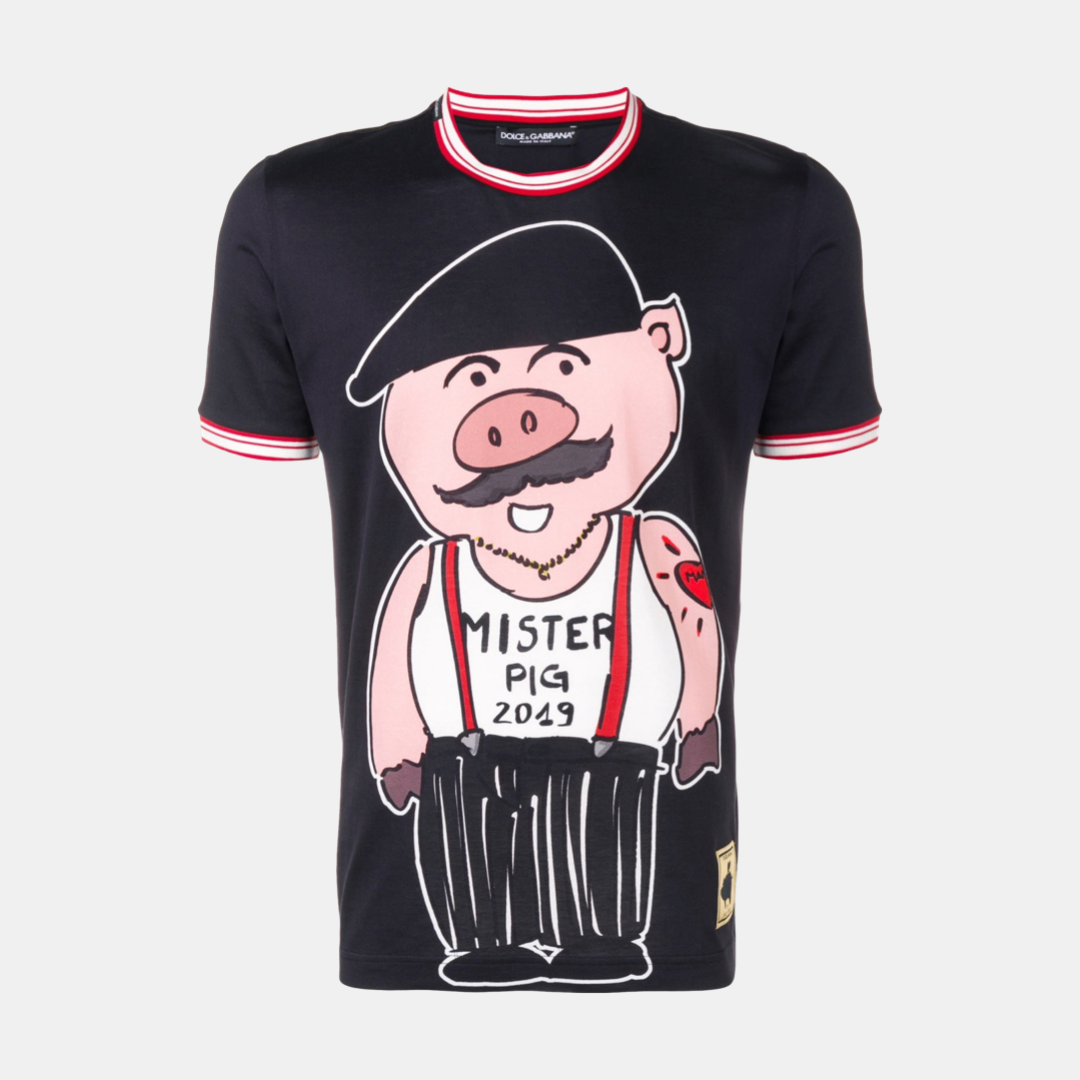 Мъжка черна тениска Dolce & Gabbana Sicily Pig Cotton T-shirt