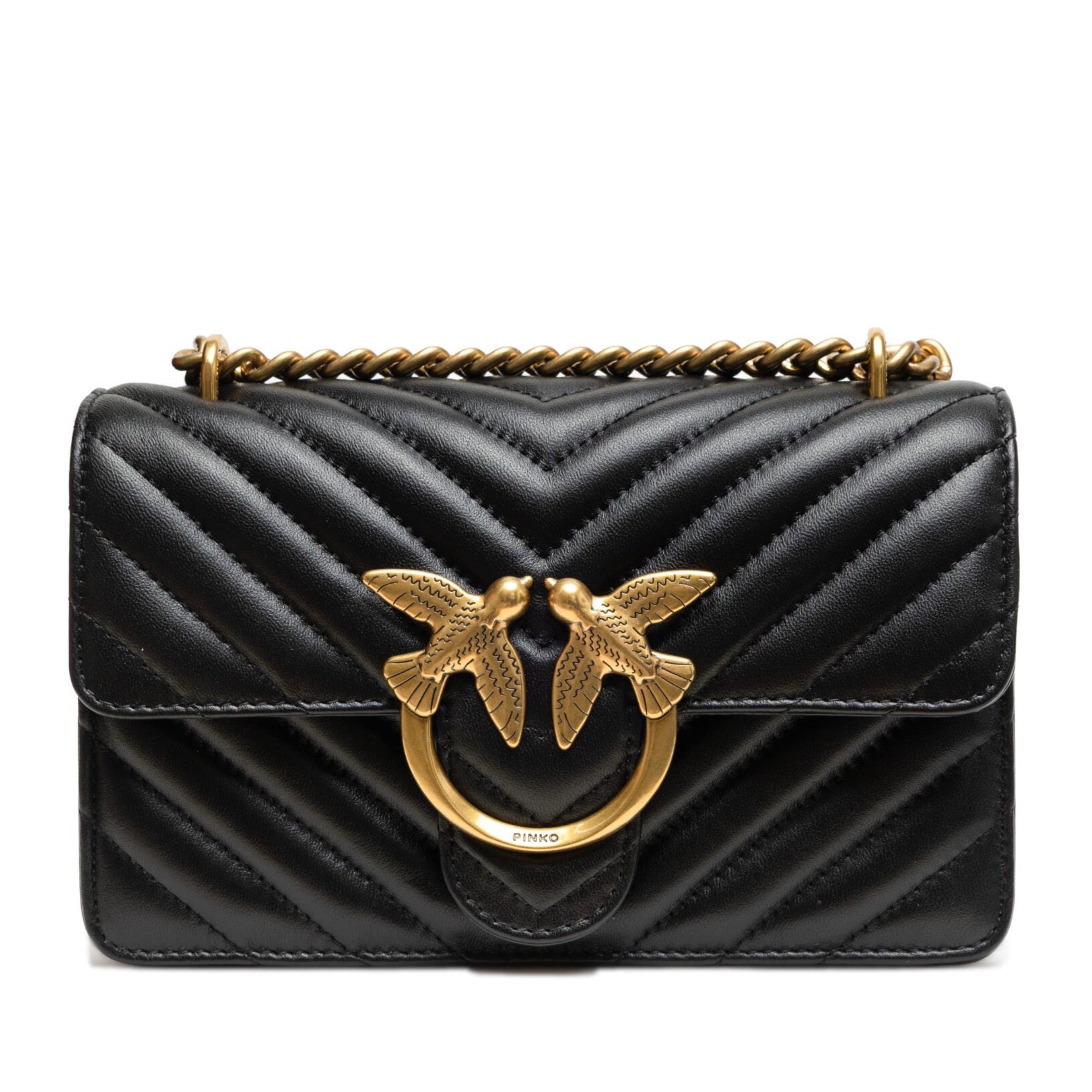 Дамска чанта Women’s shoulder bag PINKO Love One Mini Chevron 100074 A0GK Z99Q Black front view