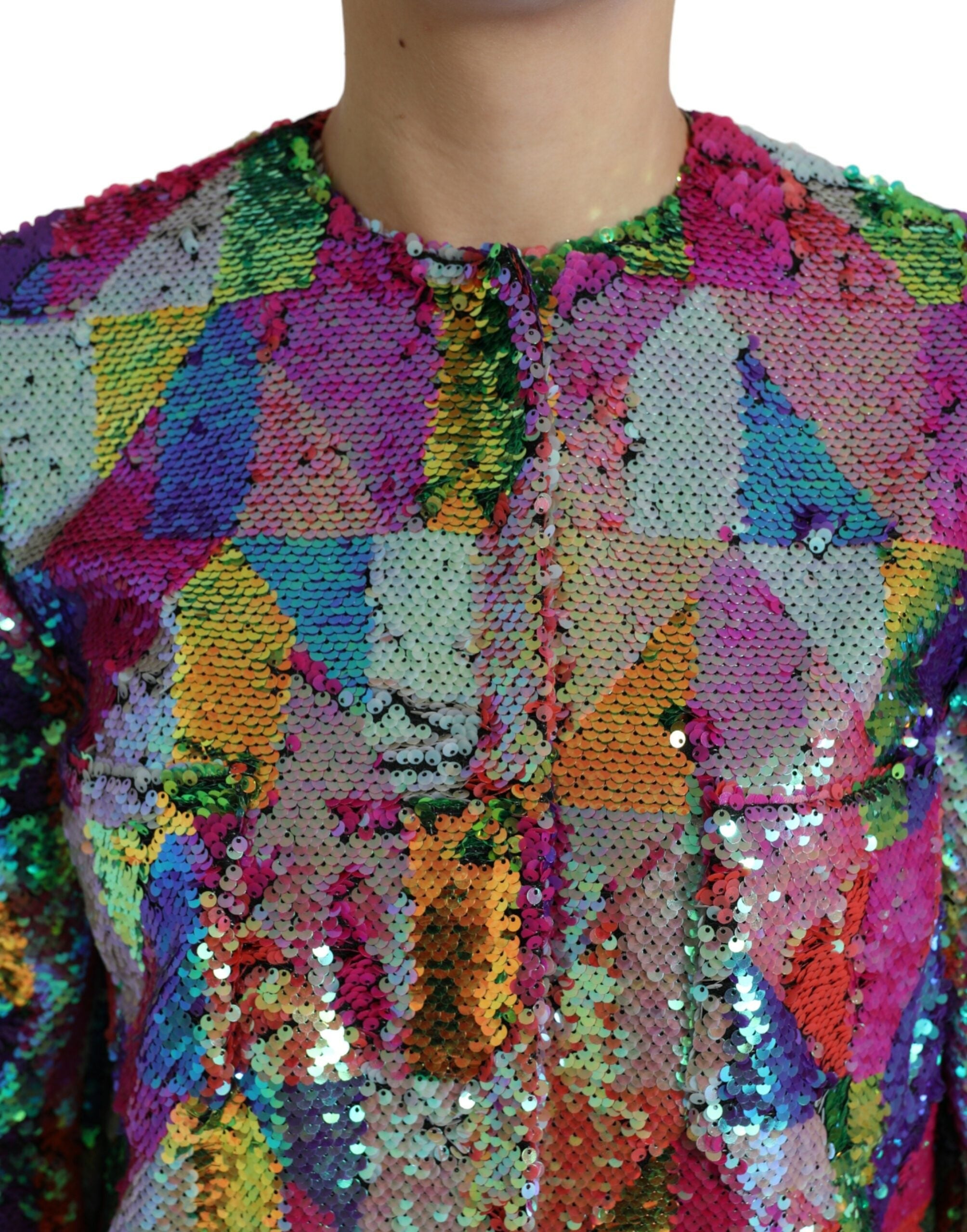 Дамско луксозно дълго многоцветно палто от пайети с подплата DOLCE & GABBANA Women’s Luxury Multicolor Sequined Long Coat
