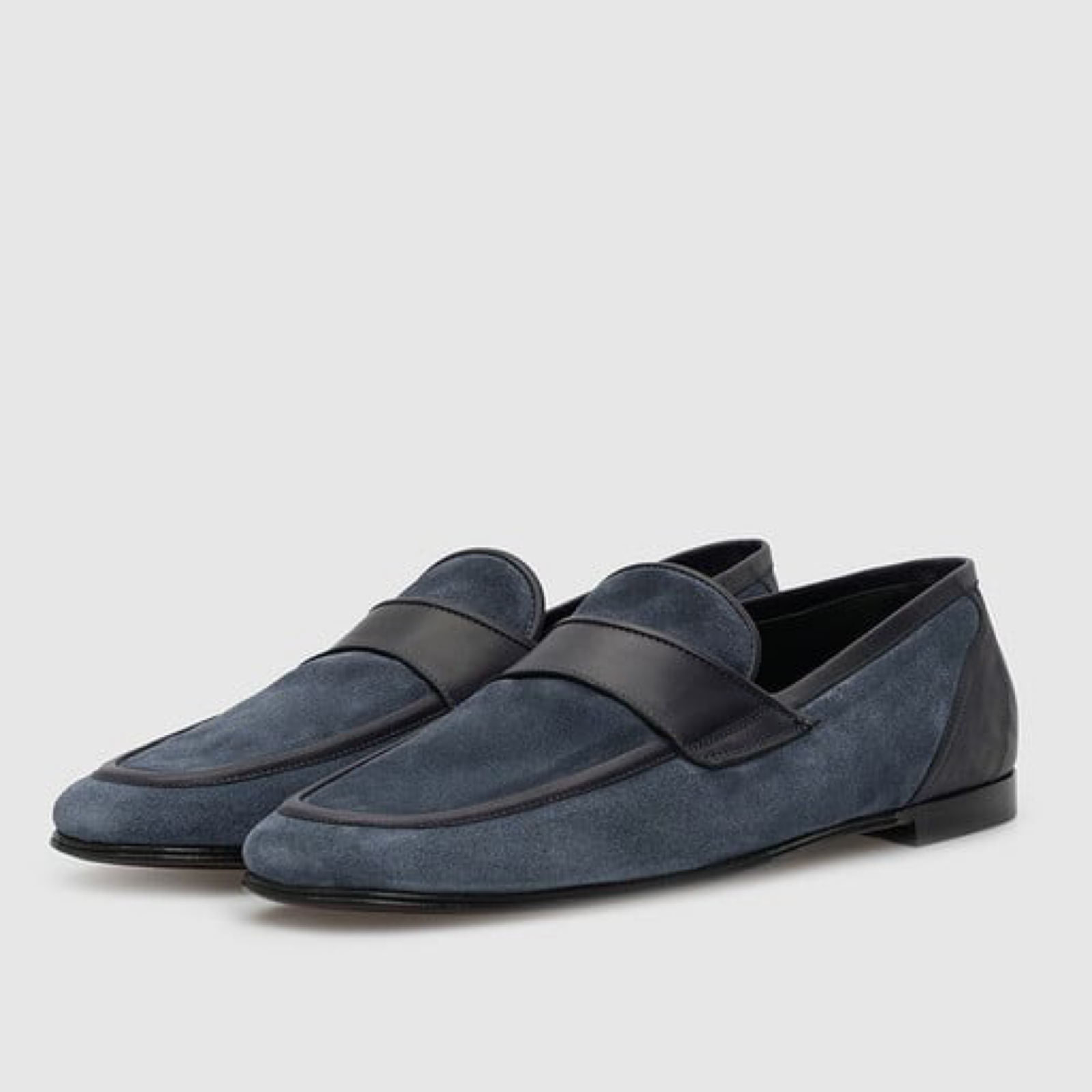 Мъжки сини мокасини Dolce & Gabbana A50351 AX934 Blue Suede Leather Men Loafers Lateral View