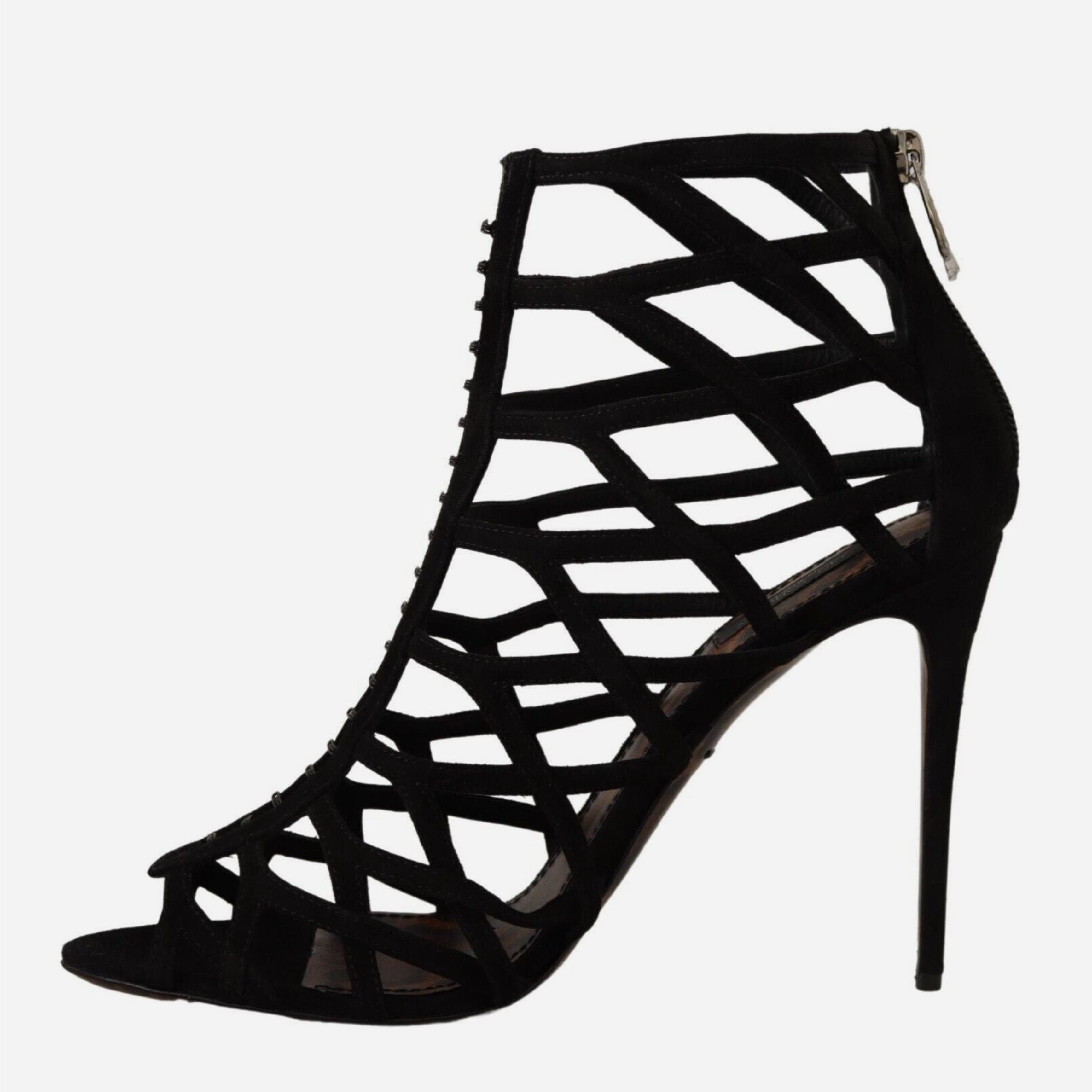 Дамски луксозни велурени сандали на висок ток в черно DOLCE & GABBANA
Women’s Luxury Black Suede Heels Sandals