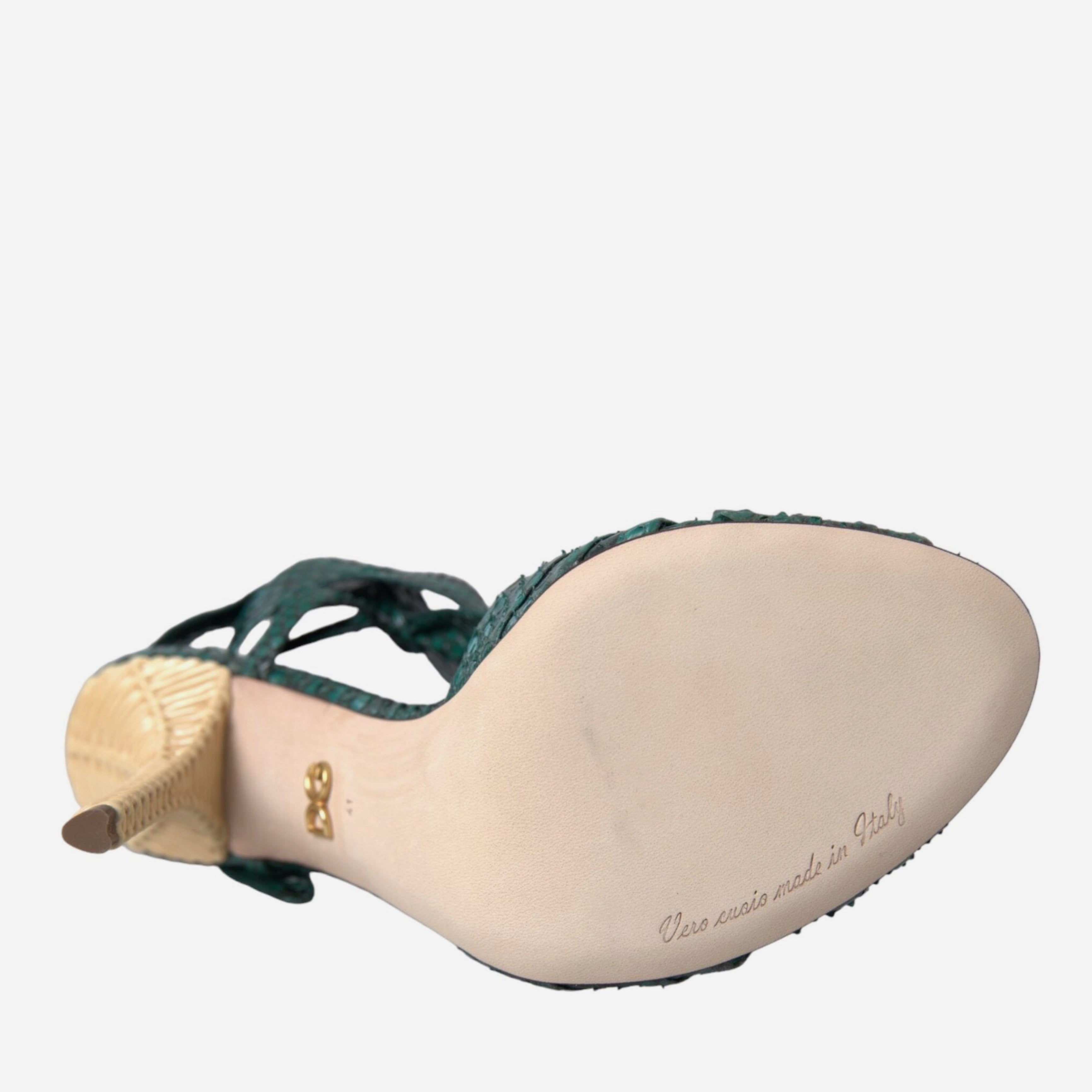 Дамски луксозни сандали на висок ток от кожа от питон в зелено DOLCE & GABBANA Women’s Luxury Green Python Leather Heels Sandals
