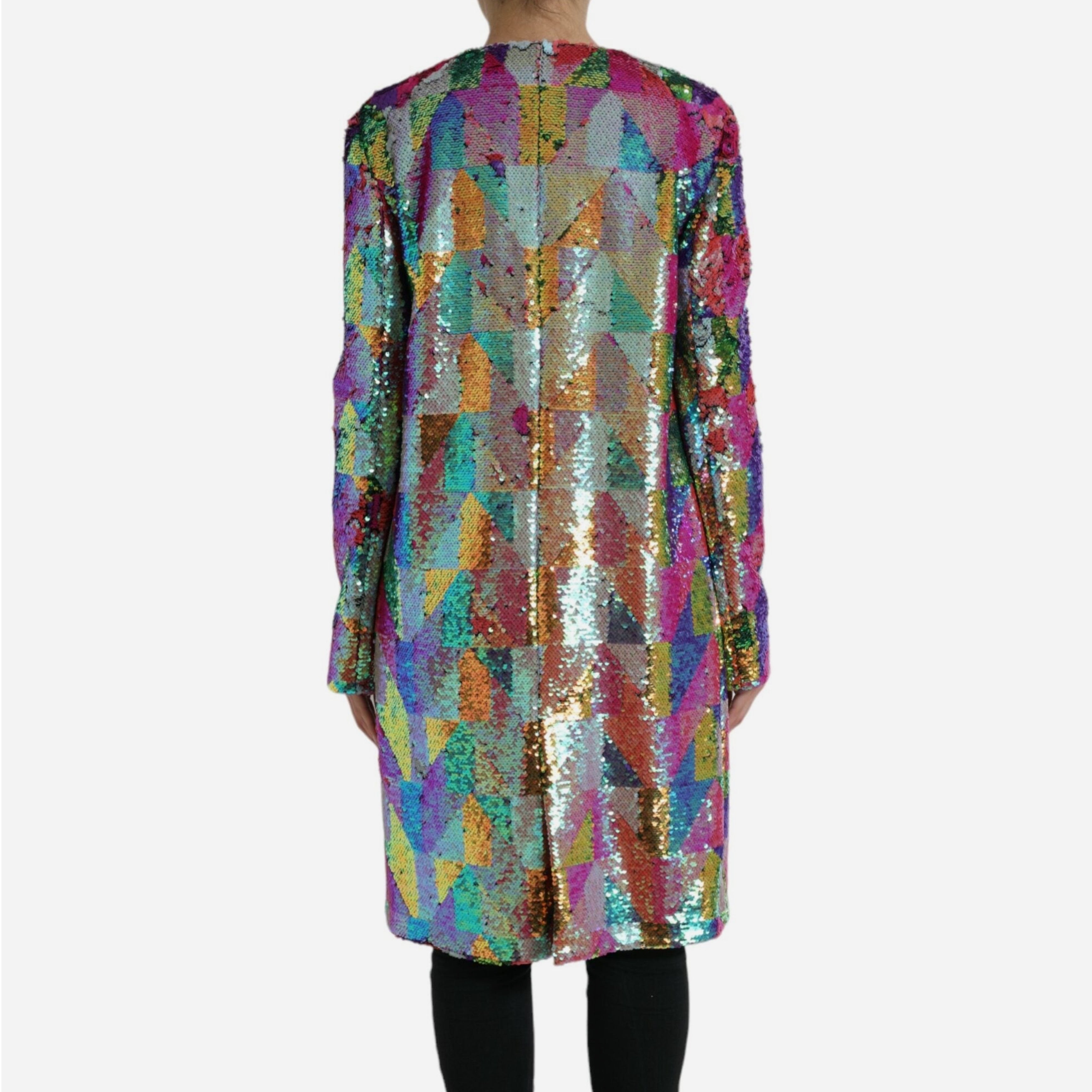 Дамско луксозно дълго многоцветно палто от пайети с подплата DOLCE & GABBANA Women’s Luxury Multicolor Sequined Long Coat