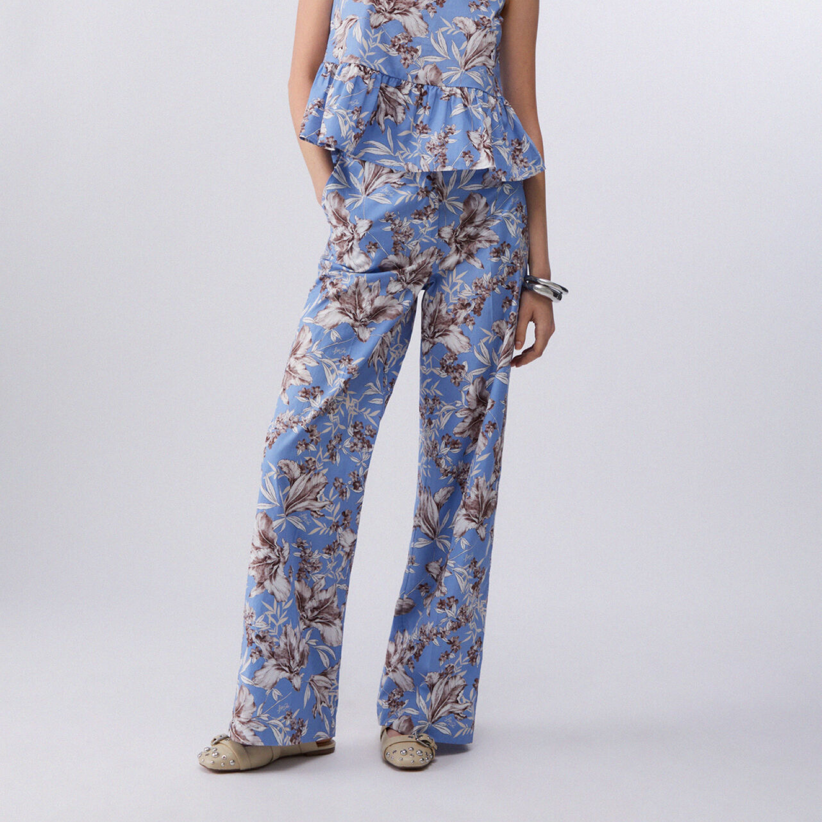 Дамски флорален панталон Liu Jo Poplin Palazzo Trousers WA6441 T4853 P9502 Front View