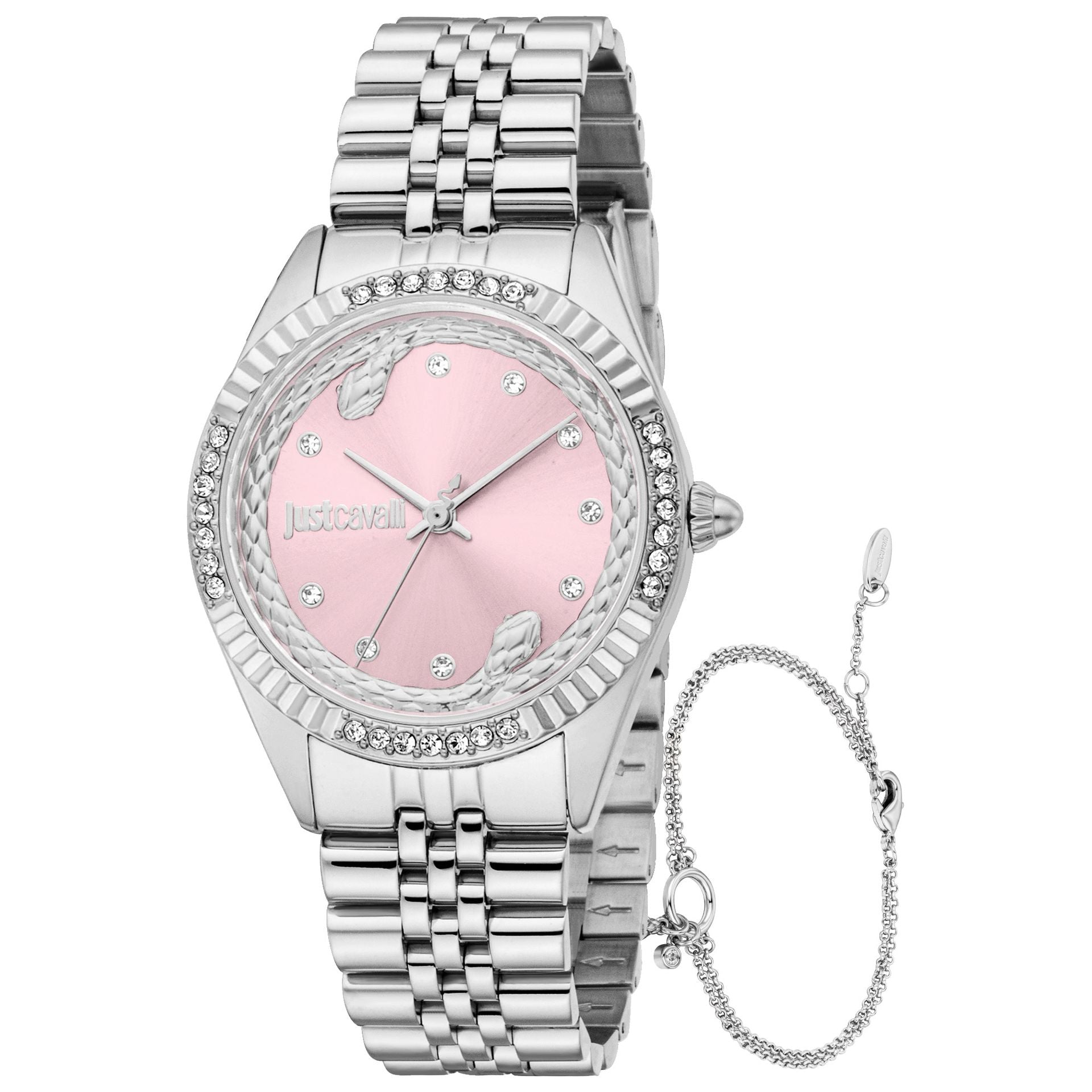 Комплект дамски часовник и гривна Women’s watch Just Cavalli SET Vittoria Glam JC1L361M0045 Silver Rose