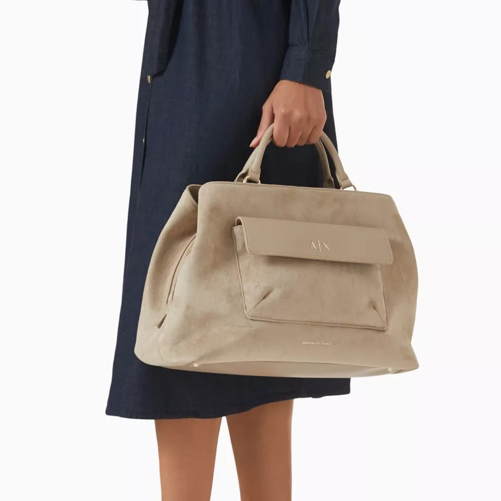 Дамска бежова велурена чанта Armani Exchange Women Handbag XW001545 AF22630 U6223 Hand View
