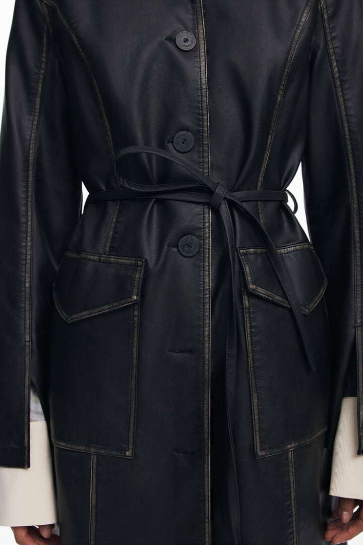 Дамско дълго палто от еко кожа Women’s long coat Desigual 25WWEW332000 Black cropped view