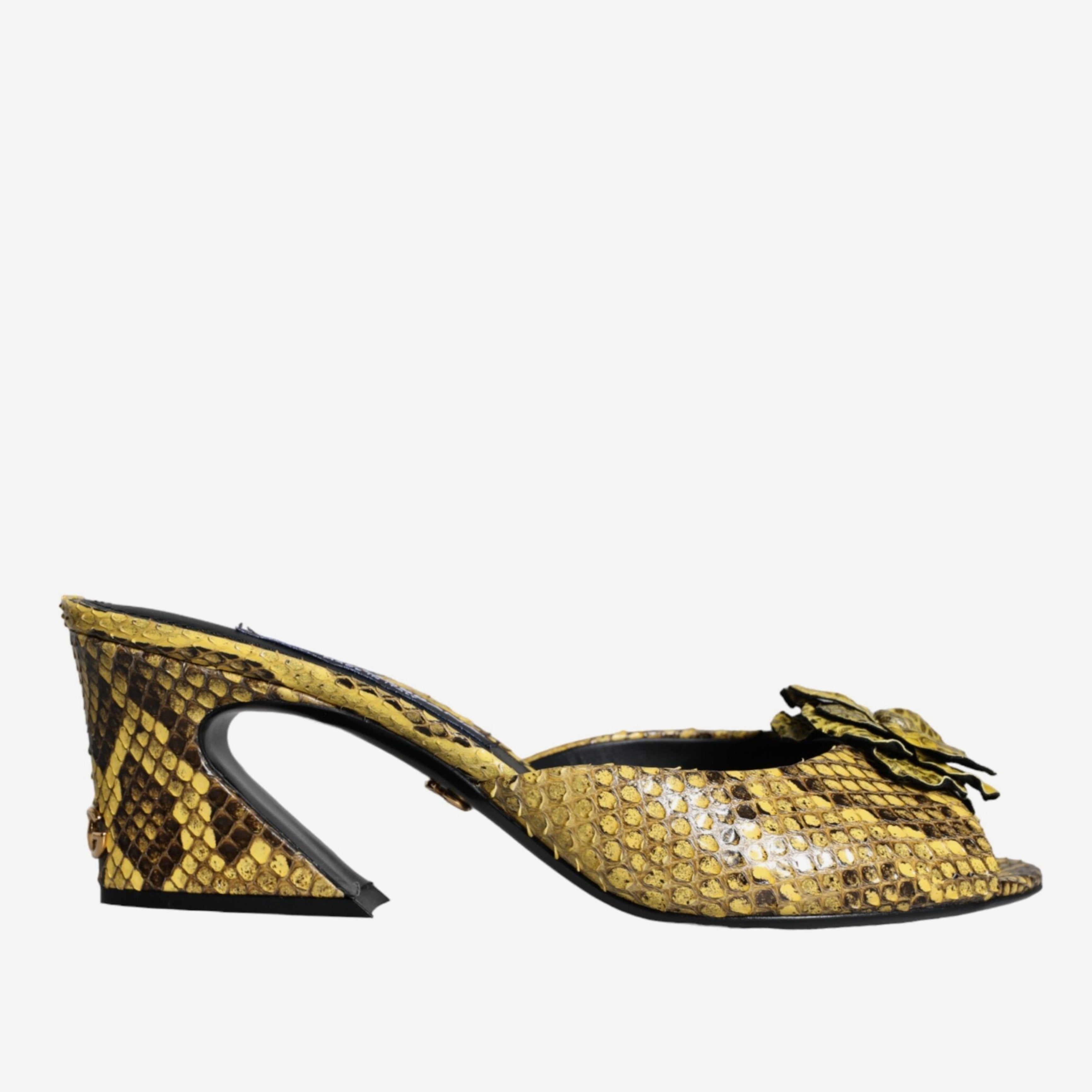 Дамски луксозни жълти чехли от питон DOLCE & GABBANA Women’s Luxury Yellow Python Heels Sandals