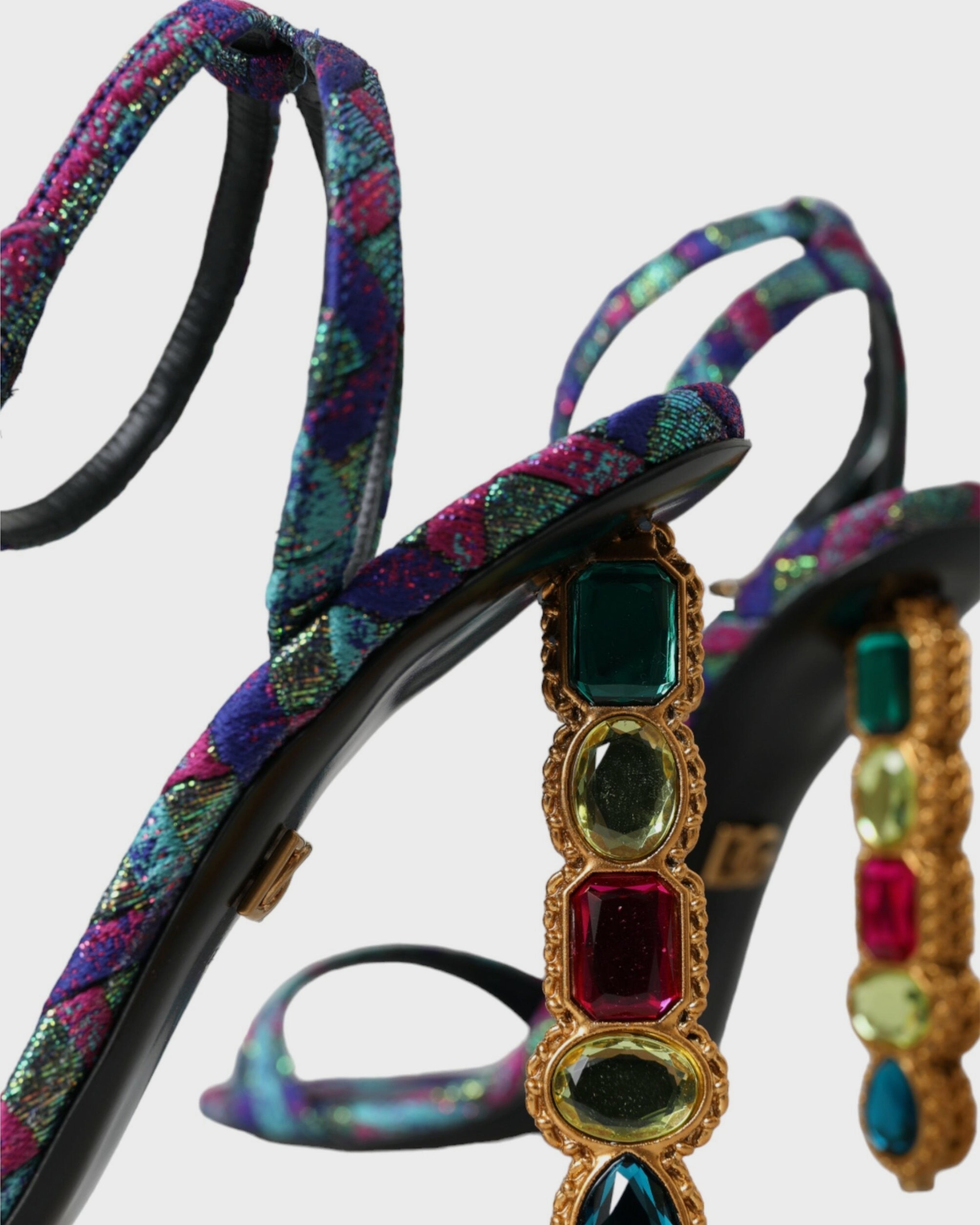 Дамски луксозни многоцветни сандали на висок ток DOLCE & GABBANA Women’s Multicolor Jacquard Crystals Sandals