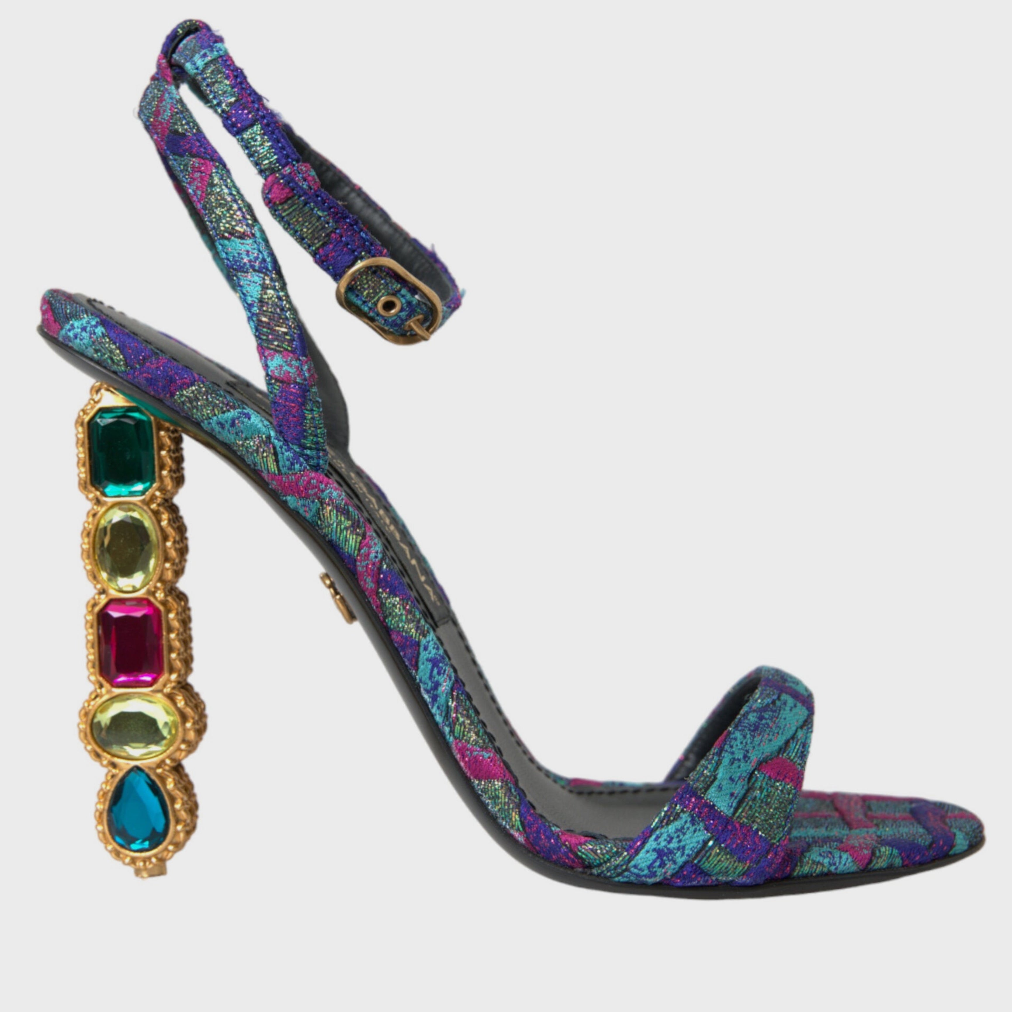 Дамски луксозни многоцветни сандали на висок ток DOLCE & GABBANA Women’s Multicolor Jacquard Crystals Sandals