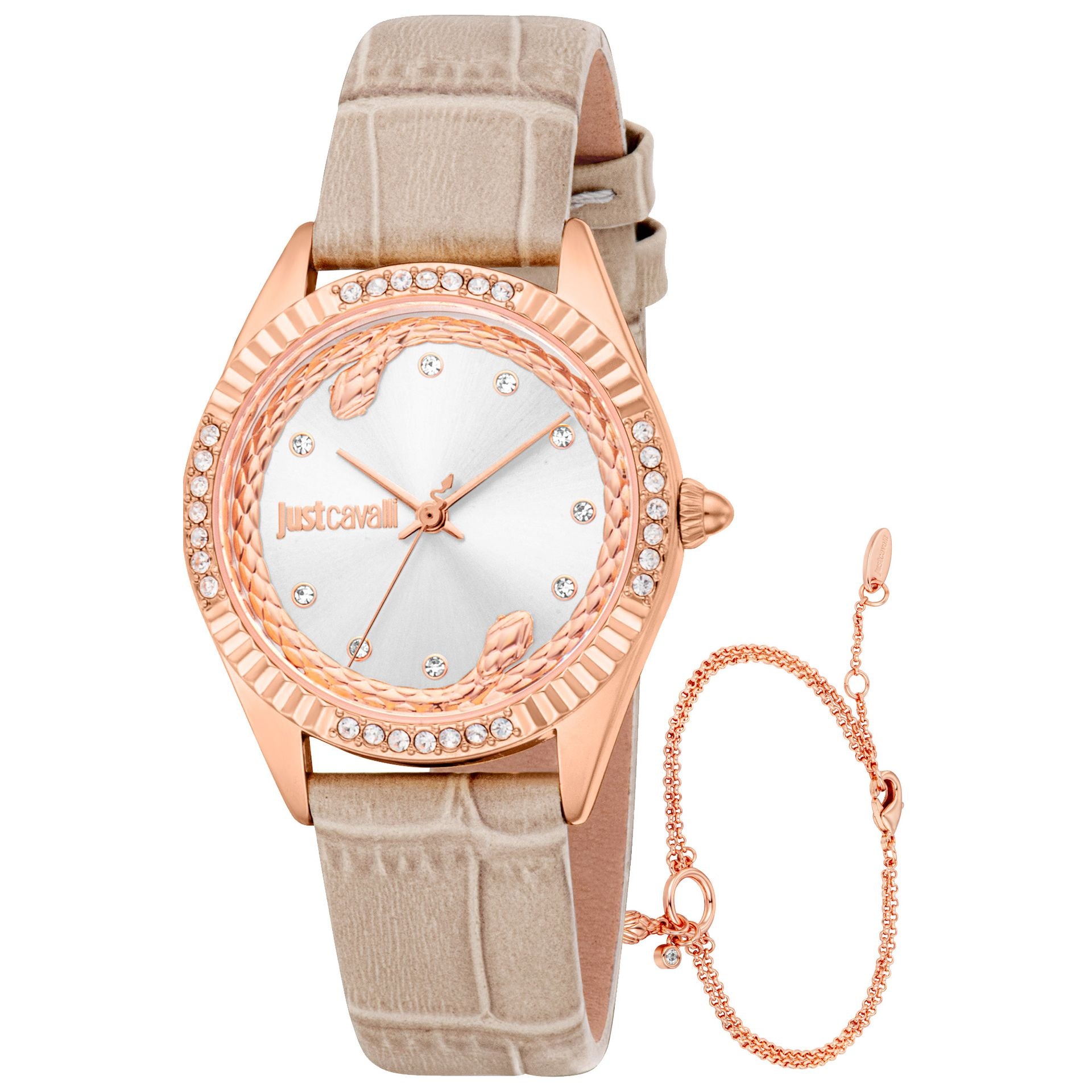 Комплект дамски часовник + гривна Women’s watch Just Cavalli SET Vittoria Glam JC1L361L0035 Leather Grey RG