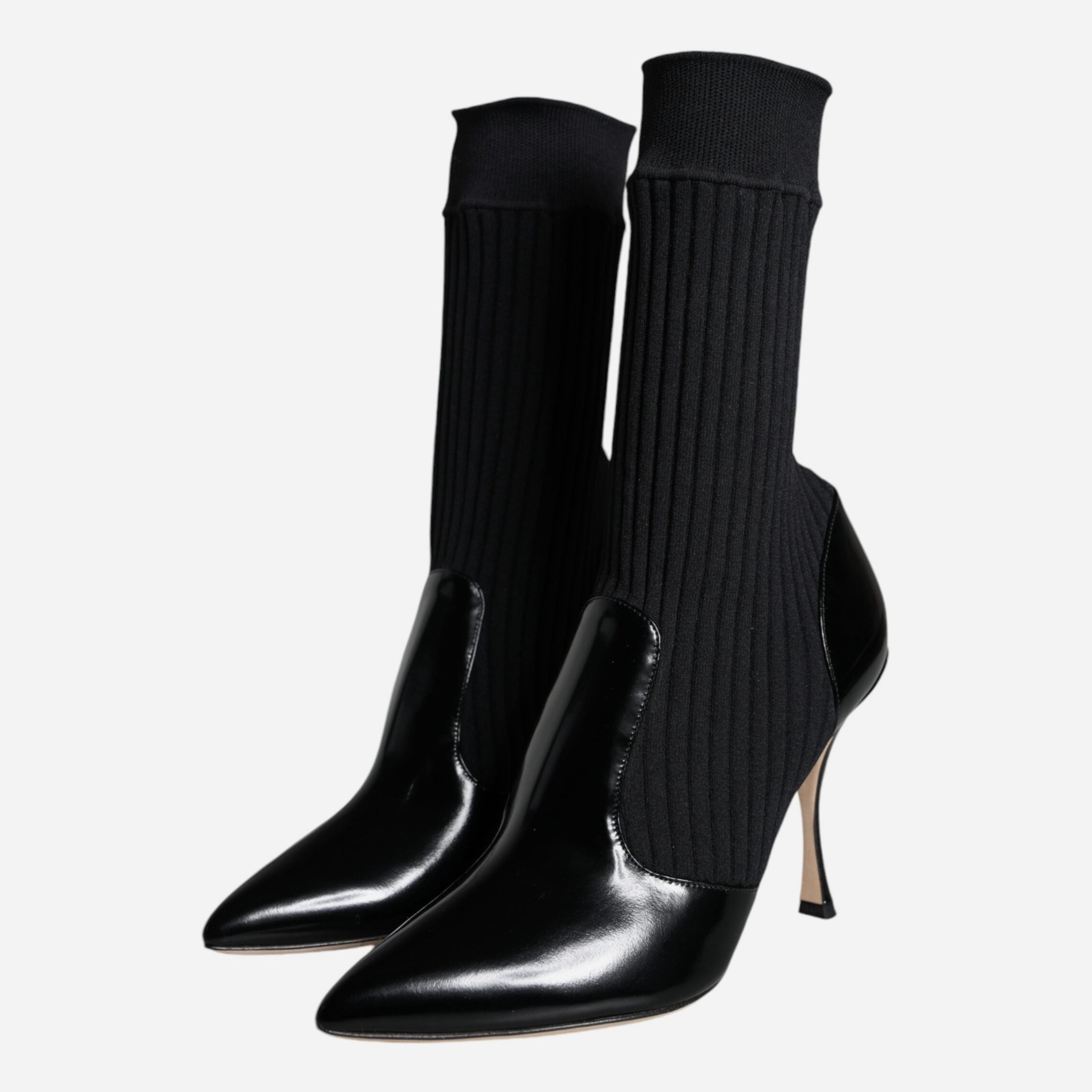 Дамски обувки на висок ток с чорап в черно DOLCE & GABBANA Women’s Black Stretch Stilettos Socks Booties