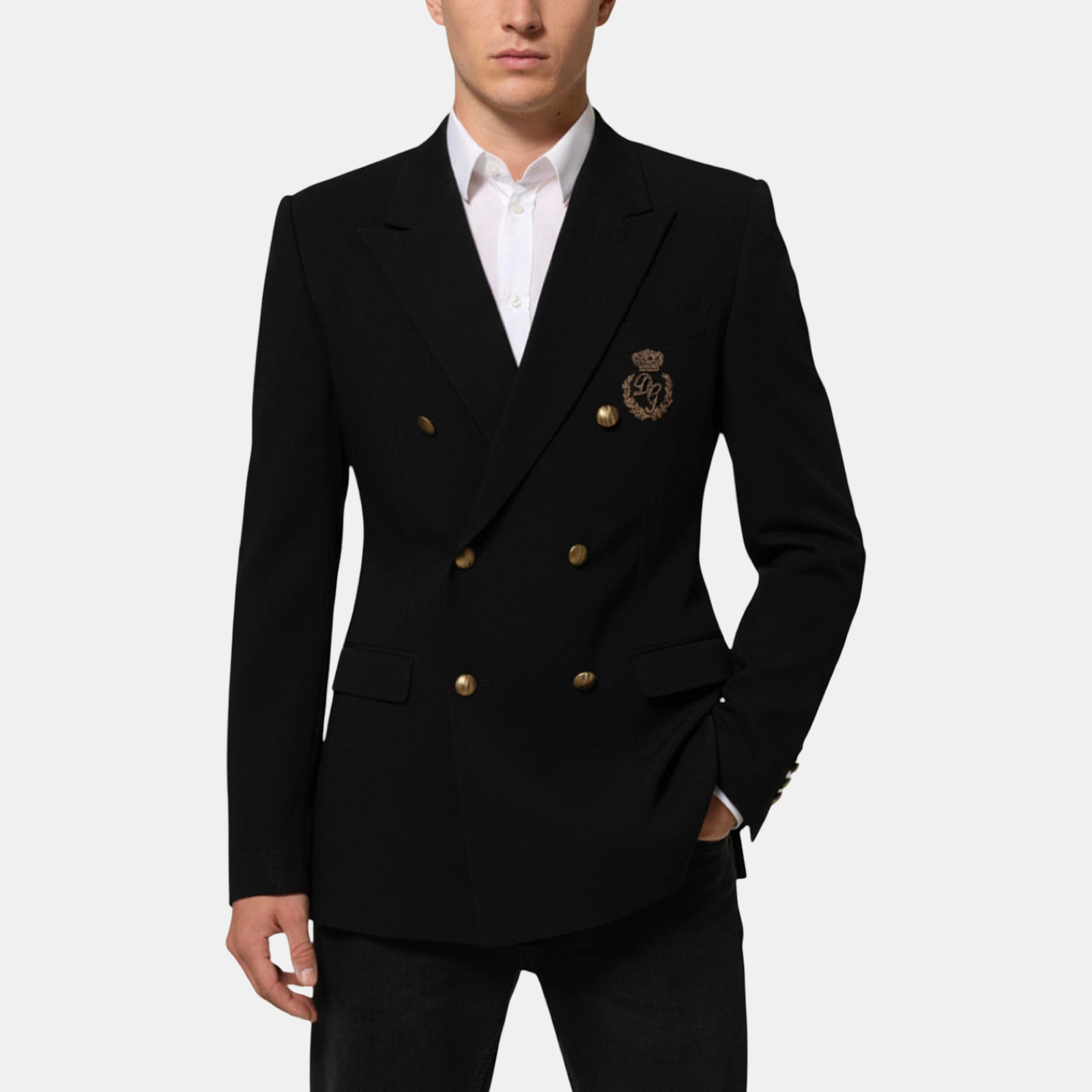 Dolce & Gabbana Logo Embroidered Double-Breasted Wool Men Blazer Front View
