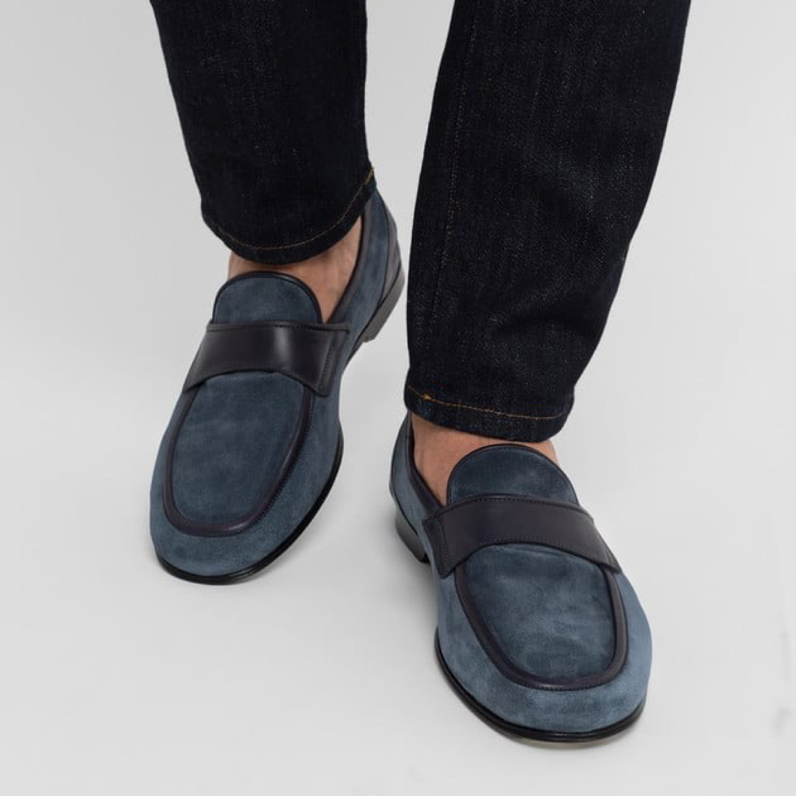 Мъжки сини мокасини Dolce & Gabbana A50351 AX934 Blue Suede Leather Men Loafers Model View