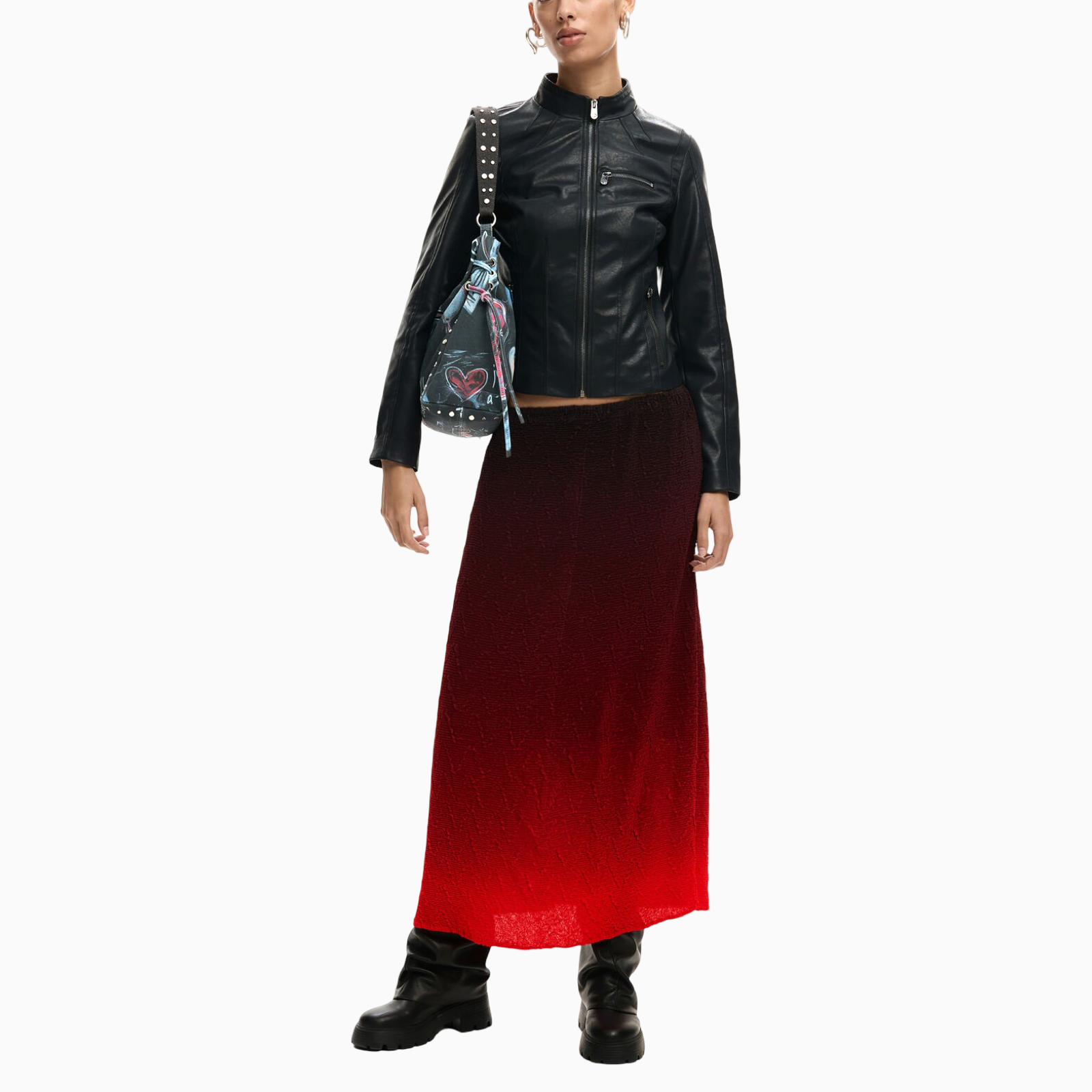Дамско кожено яке Desigual Women Jacket 26SWEW11 2000 Front View
