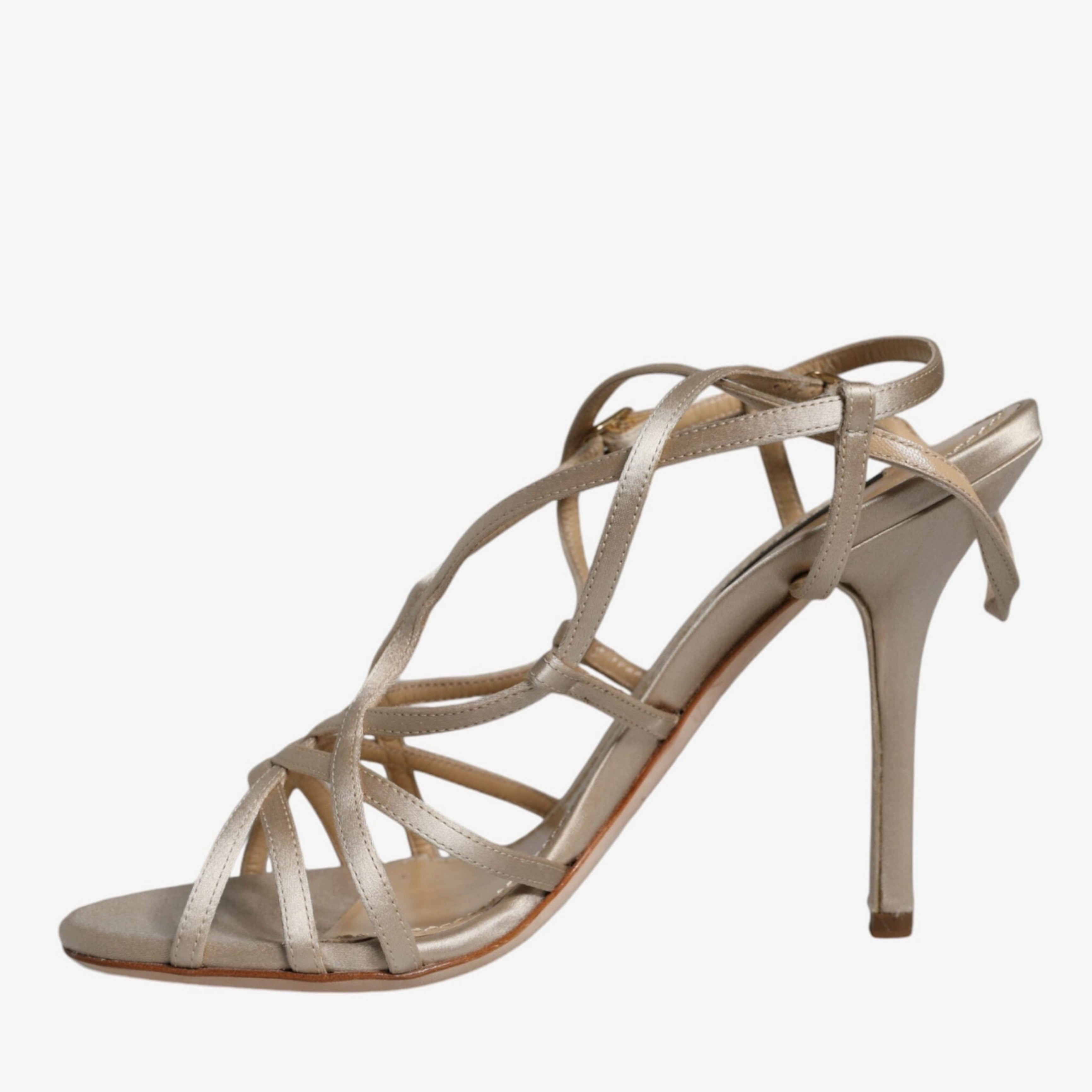 Дамски луксозни бежови сандали DOLCE & GABBANA Women’s Beige Leather Stiletto Heels Sandals