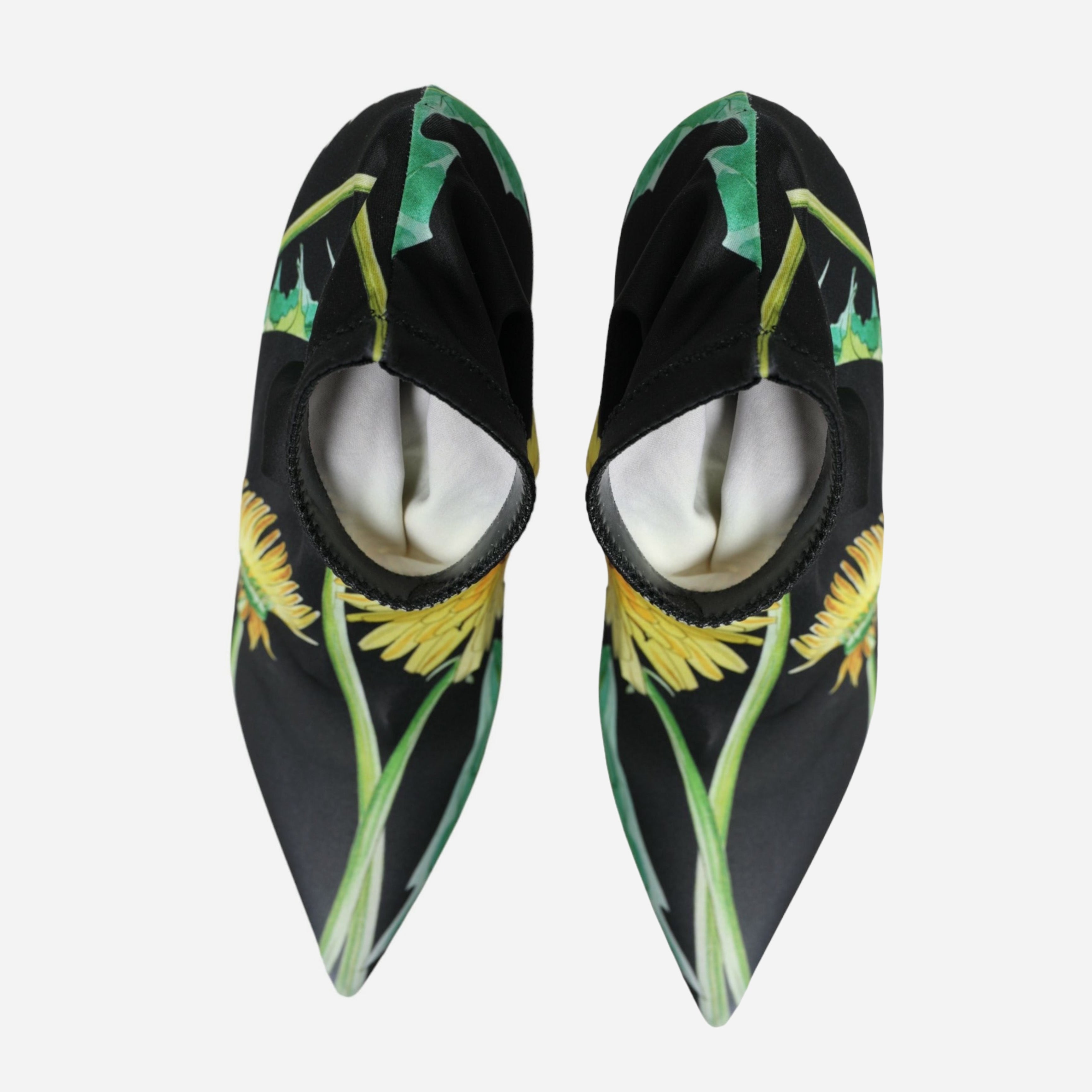 Дамски луксозни боти с чорап в черно с флорални мотиви DOLCE & GABBANA Women’s Luxury Black Floral Jersey Stretch Ankle Boots