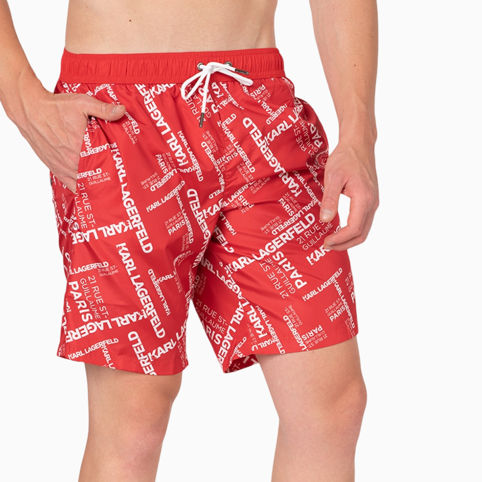 Мъжки бански Karl Lagerfeld Men Swimwear KL20MBL01 RED Front View