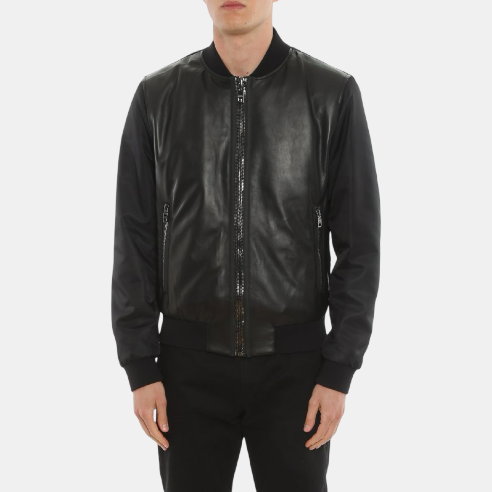 Dolce & Gabbana Leather Nylon Men Jacket G9US2L GEO40 Front View