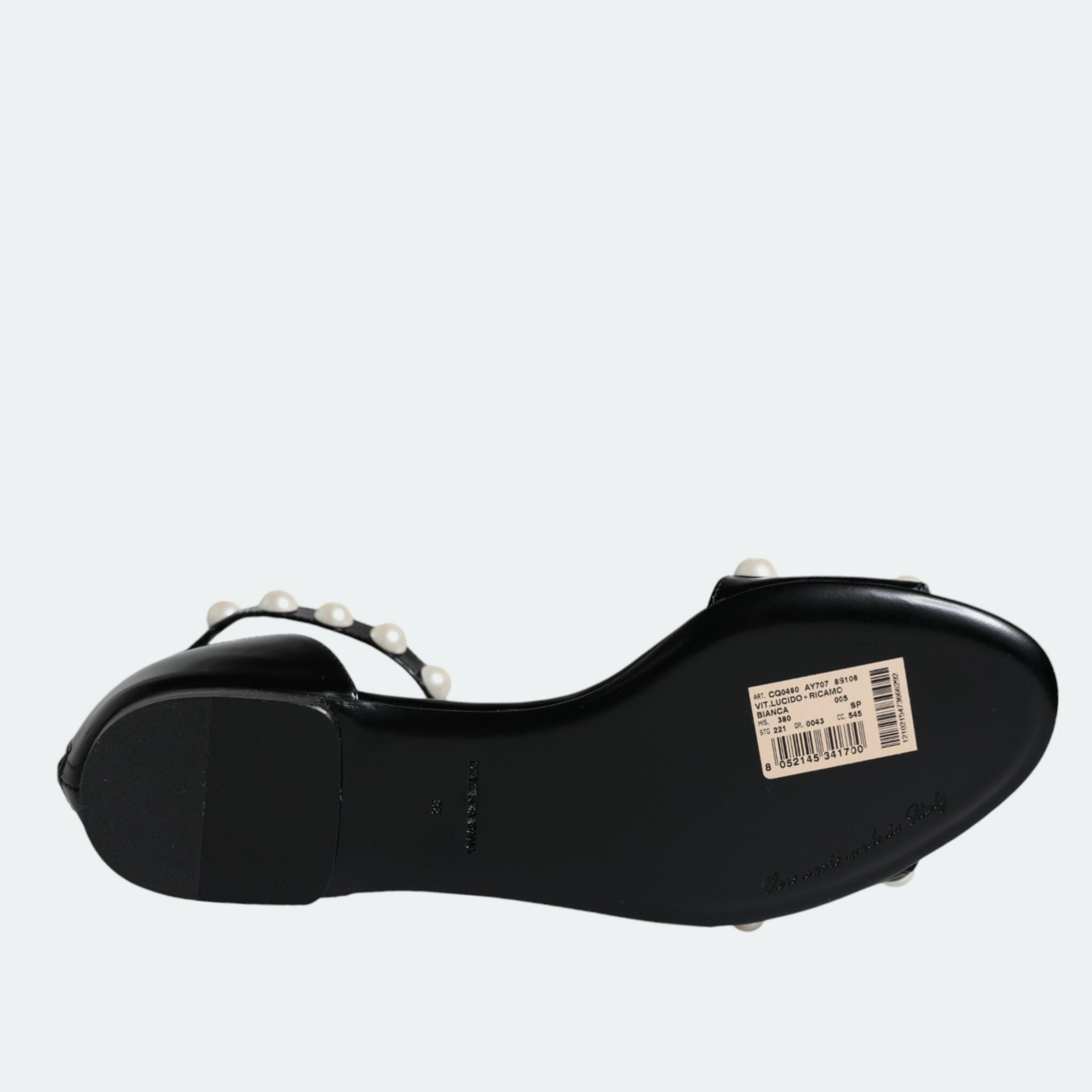 Дамски луксозни сандали от естествена кожа в черно с перли DOLCE & GABBANA Women’s Black Leather Pearls Ankle Strap Sandals