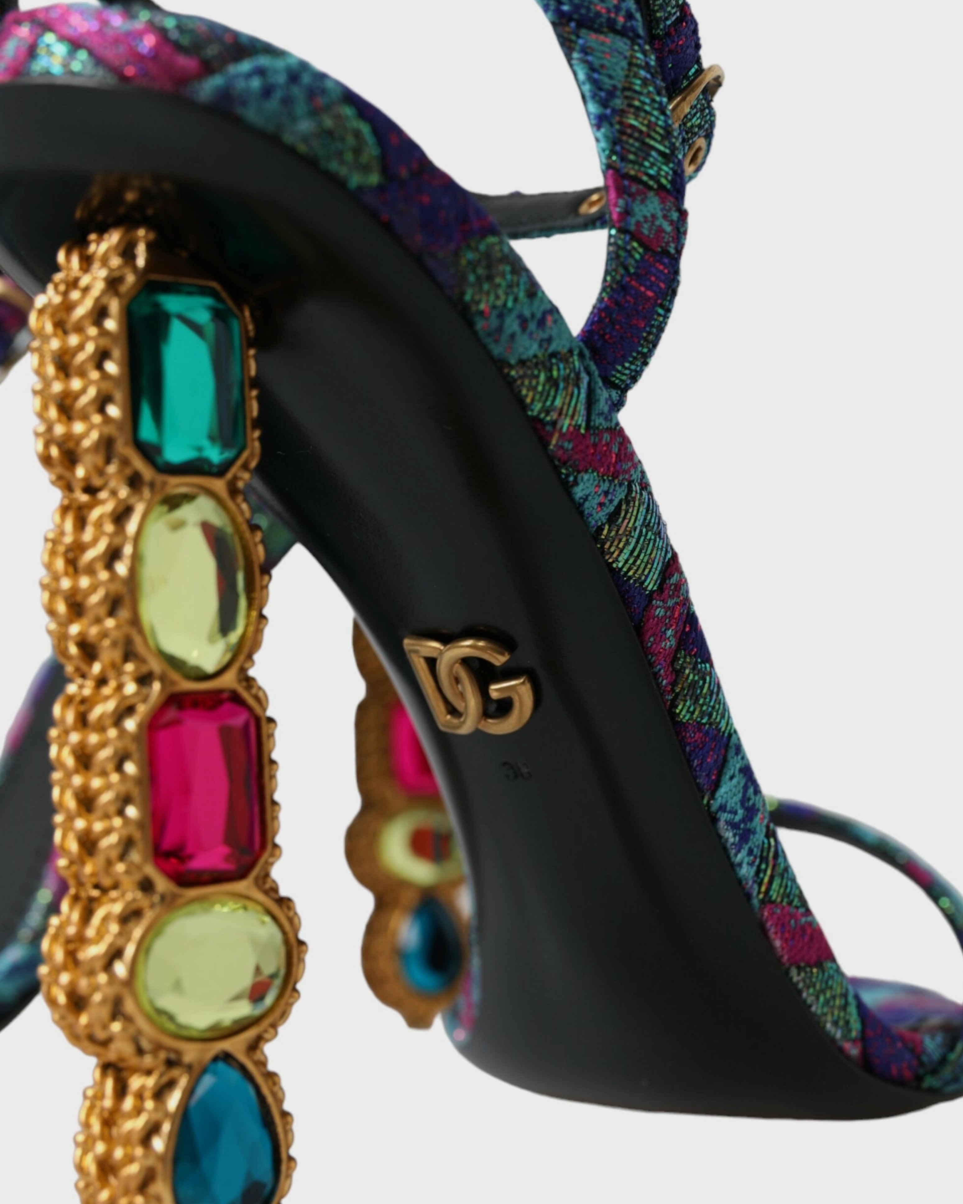 Дамски луксозни многоцветни сандали на висок ток DOLCE & GABBANA Women’s Multicolor Jacquard Crystals Sandals