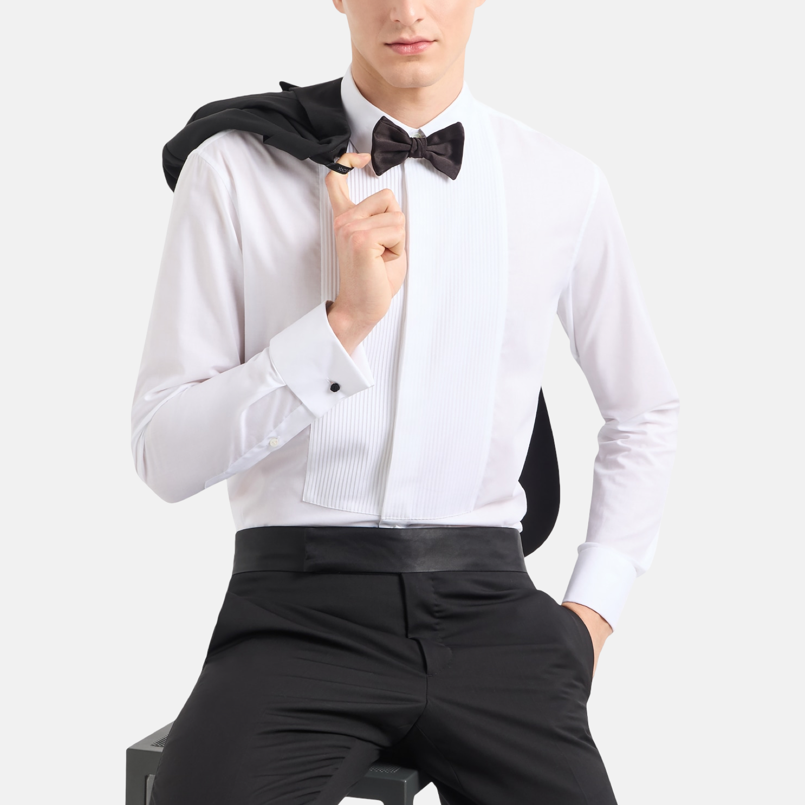 Giorgio Armani Black Tuxedo Fleece Wool Suit Close-Up