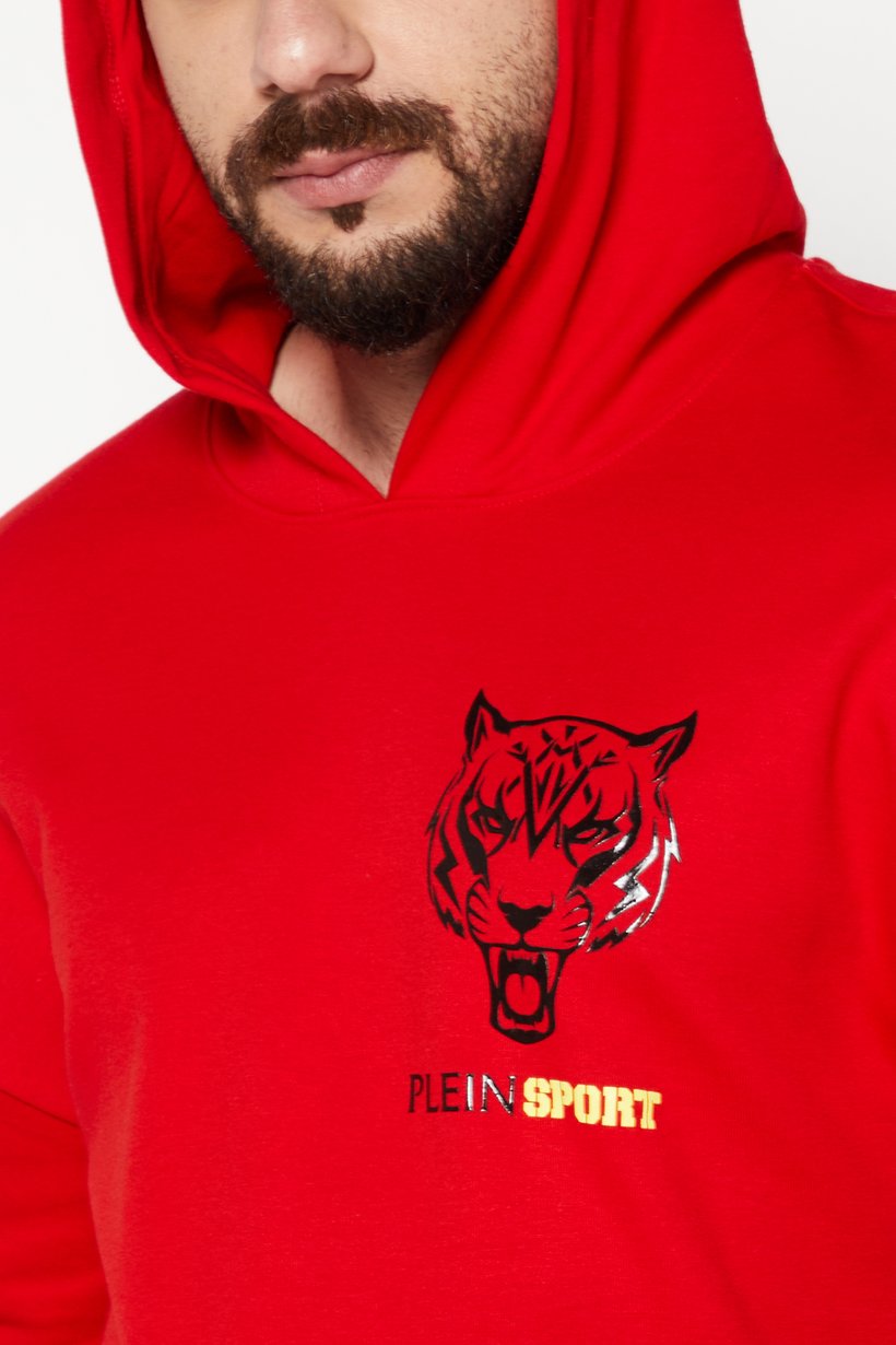 Мъжки суитчър худи с качулка в червено Plein Sport FIPSC131752