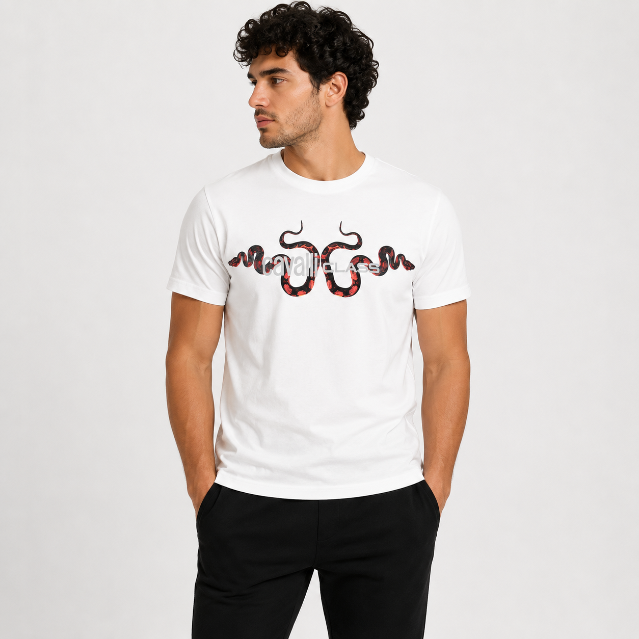 Мъжка бяла тениска Cavalli Class Men T-shirt QXT63GJD060 00053 Front View