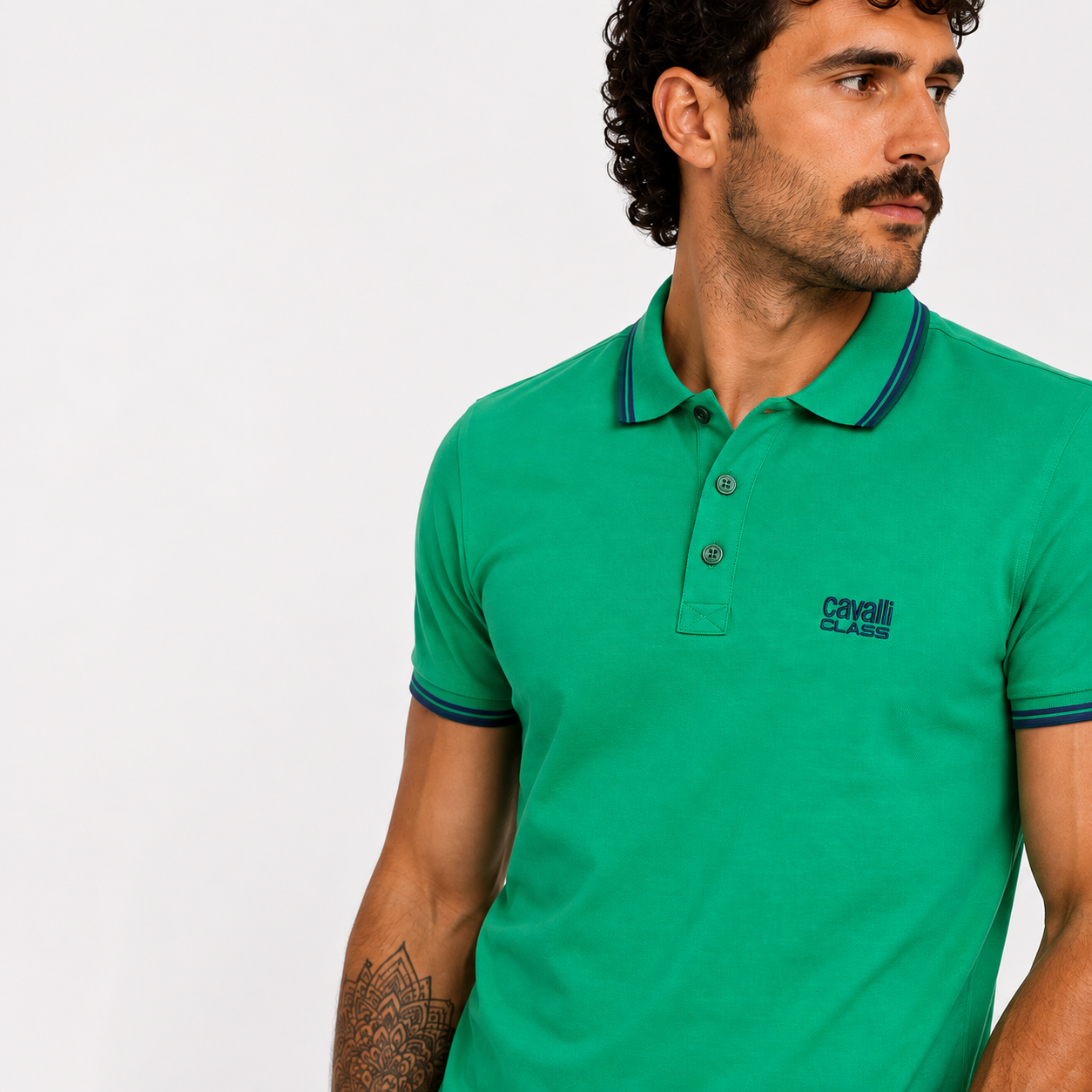 Мъжка зелена поло тениска Cavalli Class Men Polo QXT64YKB002 07334 Close-Up