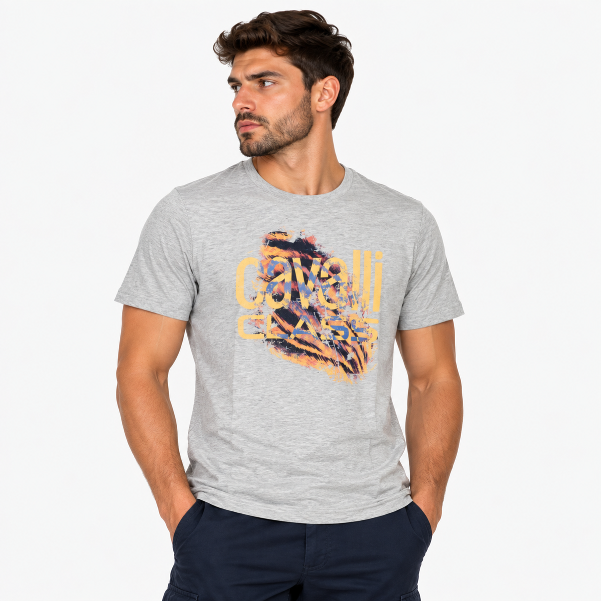 Мъжка тениска Cavalli Class Men T-shirt QXT61PJD060 0496 Front View