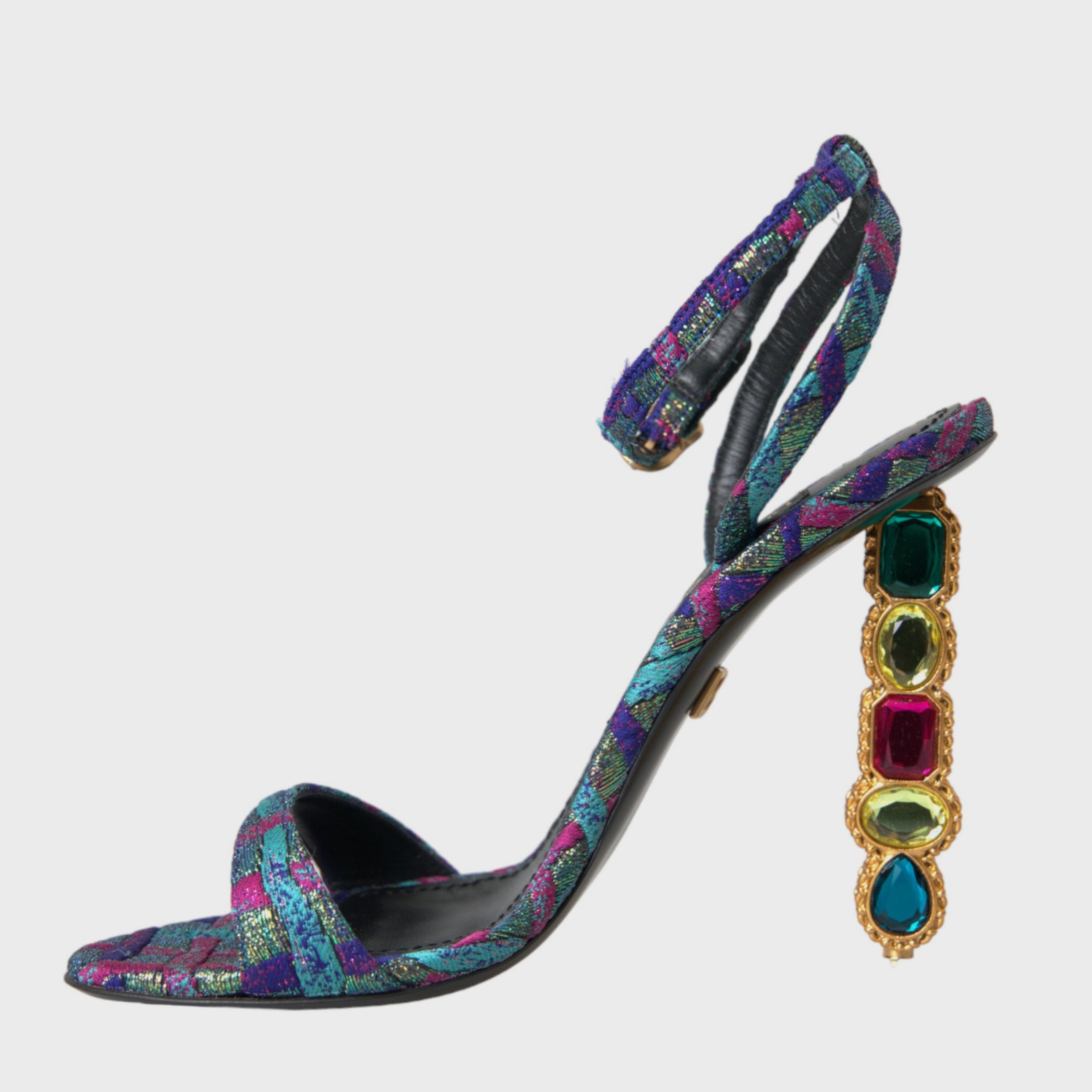 Дамски луксозни многоцветни сандали на висок ток DOLCE & GABBANA Women’s Multicolor Jacquard Crystals Sandals