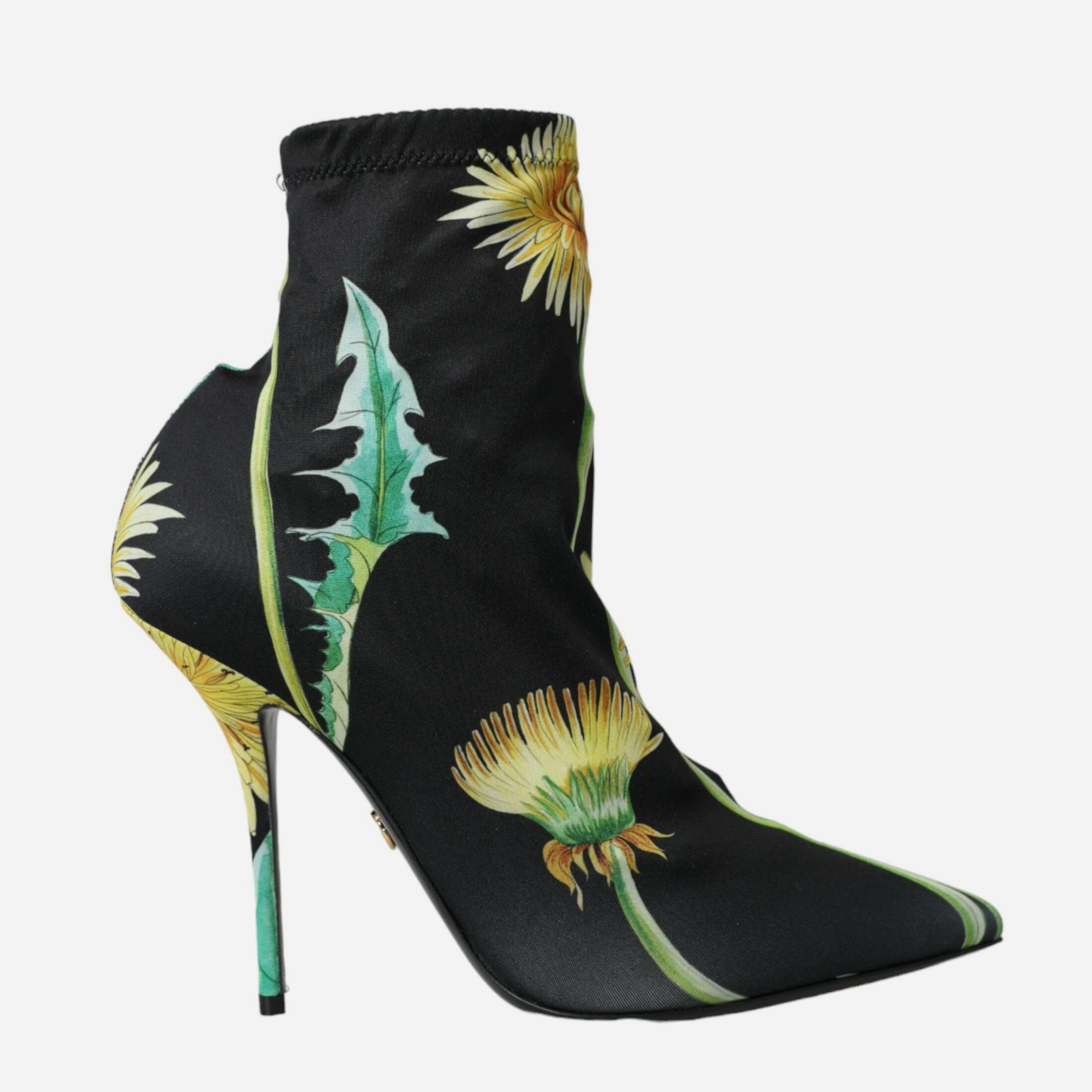 Дамски луксозни боти с чорап в черно с флорални мотиви DOLCE & GABBANA Women’s Luxury Black Floral Jersey Stretch Ankle Boots