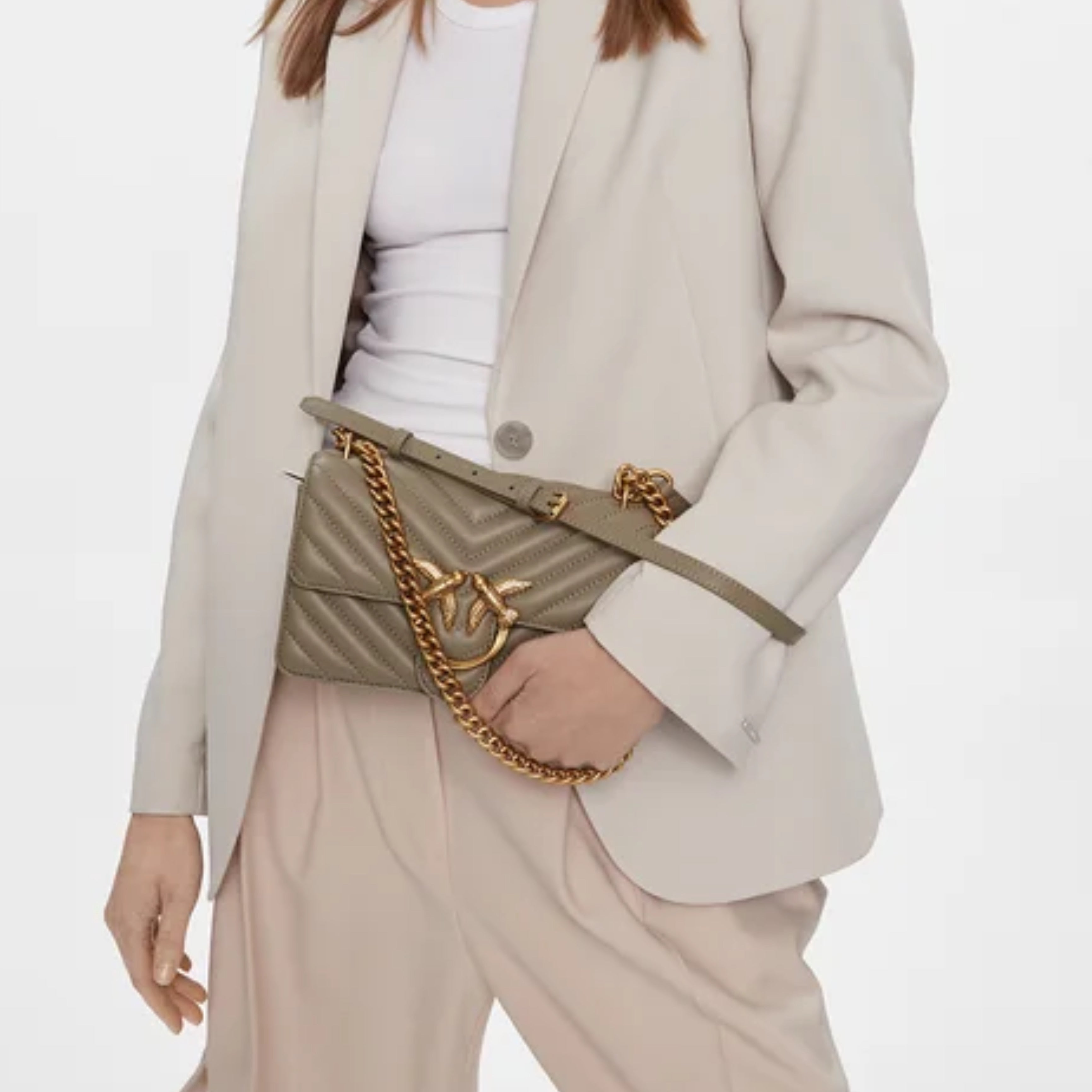 Дамска чанта Women’s shoulder bag PINKO Love One Mini Chevron 100074 A0GK I68Q Beige lifestyle view