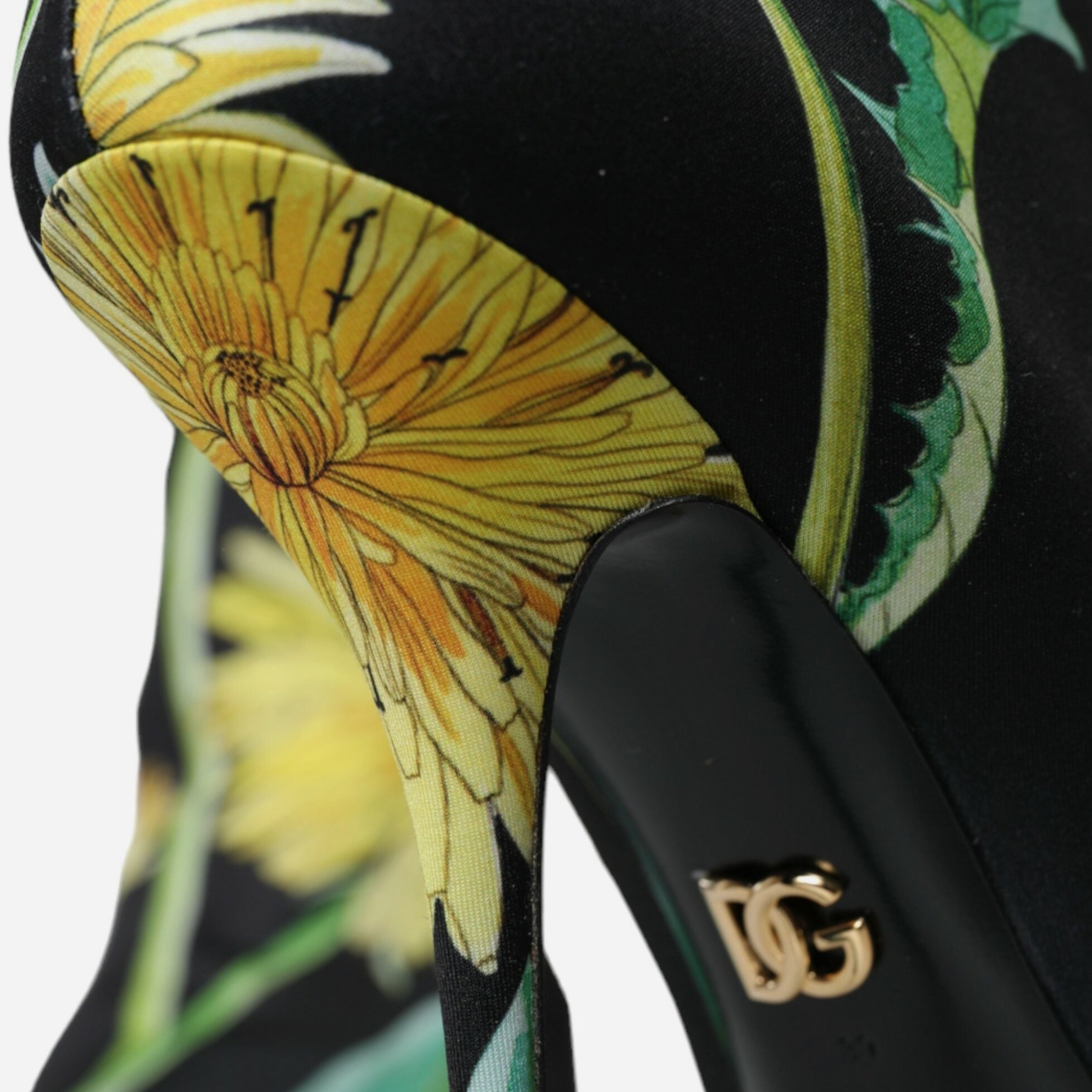 Дамски луксозни боти с чорап в черно с флорални мотиви DOLCE & GABBANA Women’s Luxury Black Floral Jersey Stretch Ankle Boots