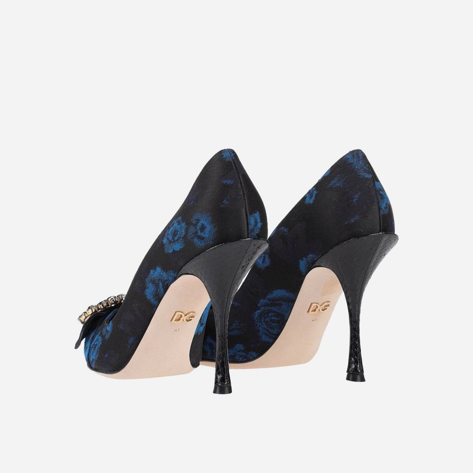 Dolce & Gabbana Floral Print With Crystal Embellishment Pumps Medial View