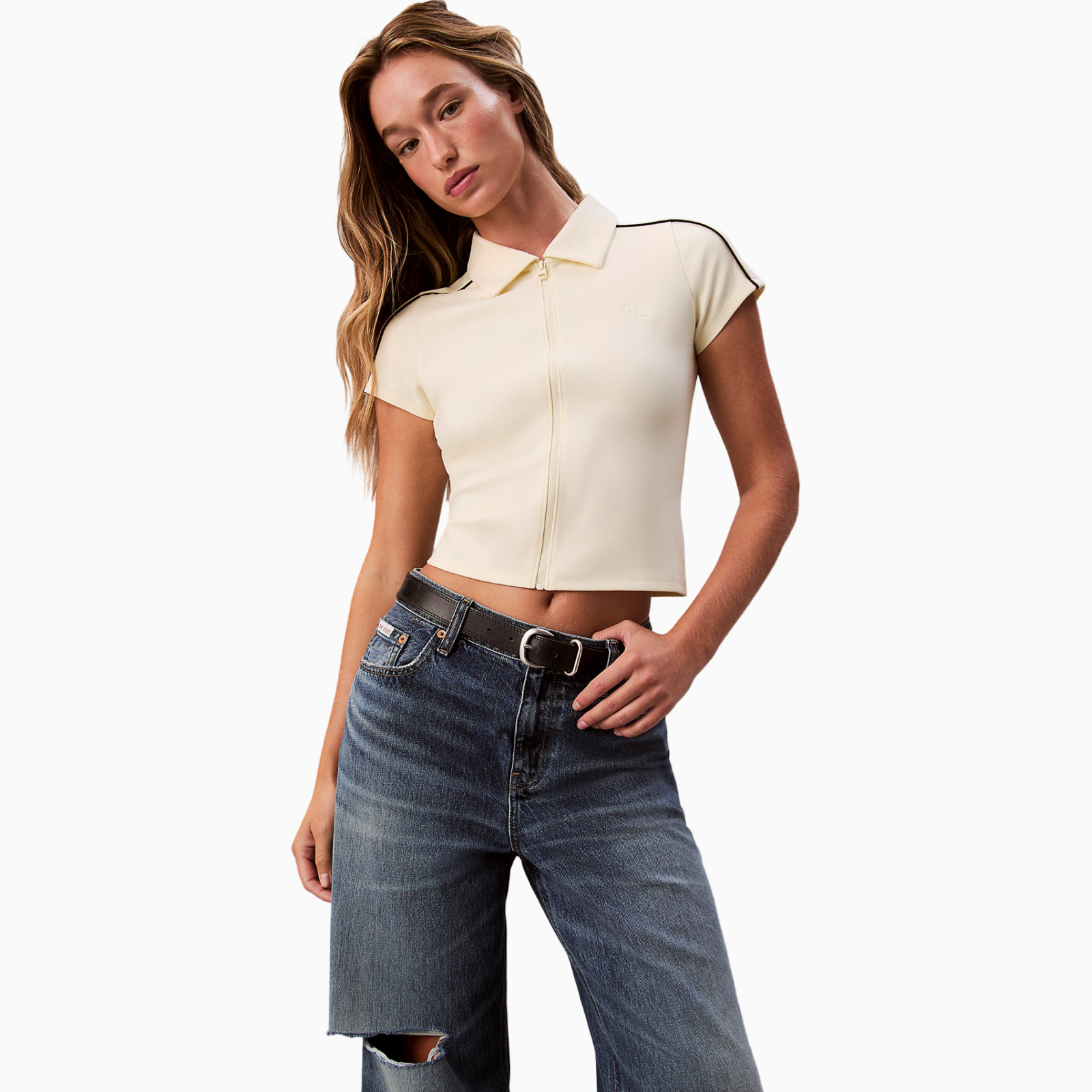 Дамска поло тениска Calvin Klein Jeans Women Tech Knit Cropped Polo LV047E212G 2EW Front View