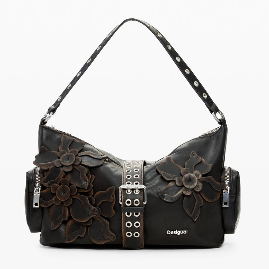 Дамска чанта Women’s handbag with flower appliqués Desigual 26SAXP98 6009 Dark Brown front view