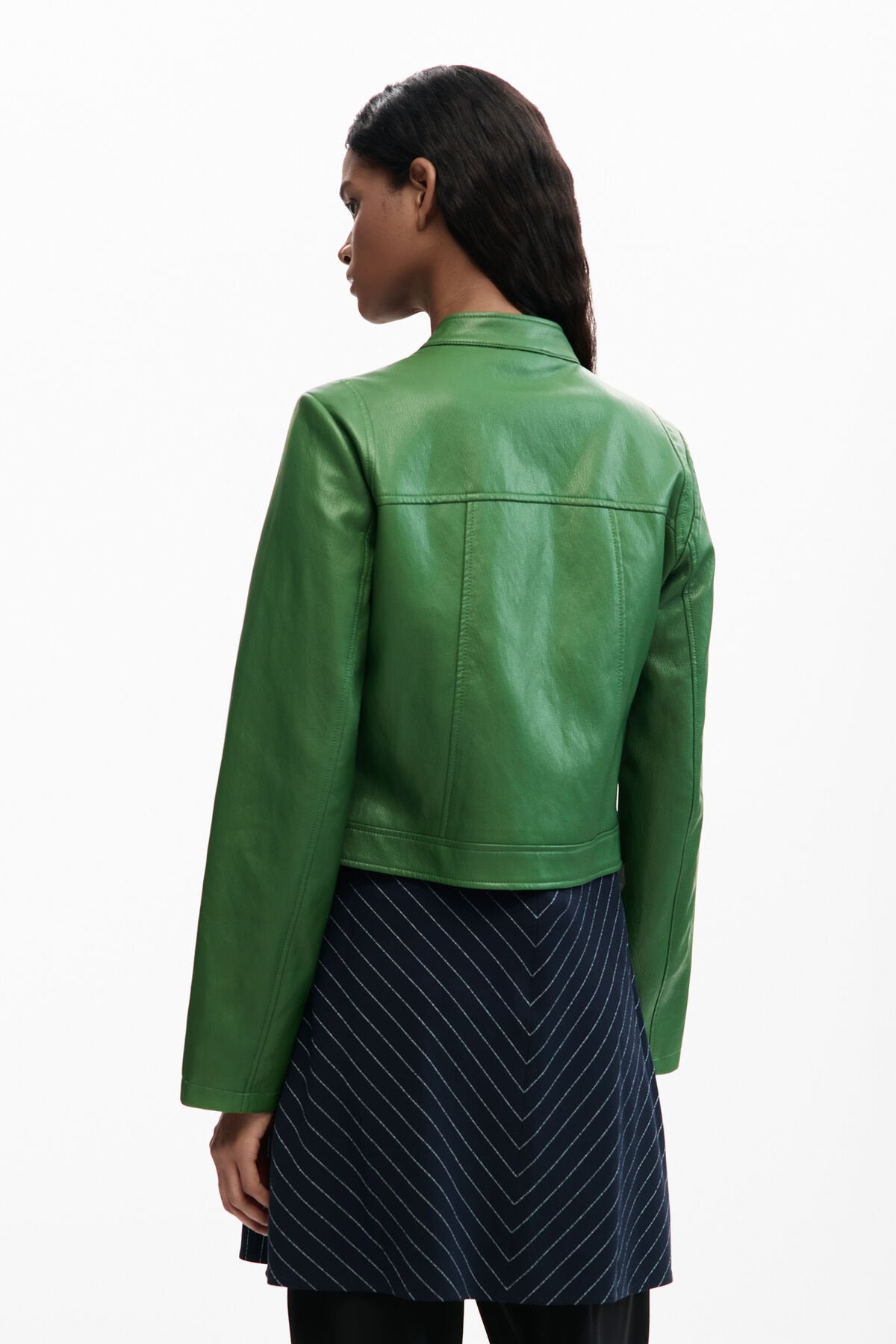 Дамско кожено яке Women’s leather jacket Desigual 26SWEW094129 Green back view