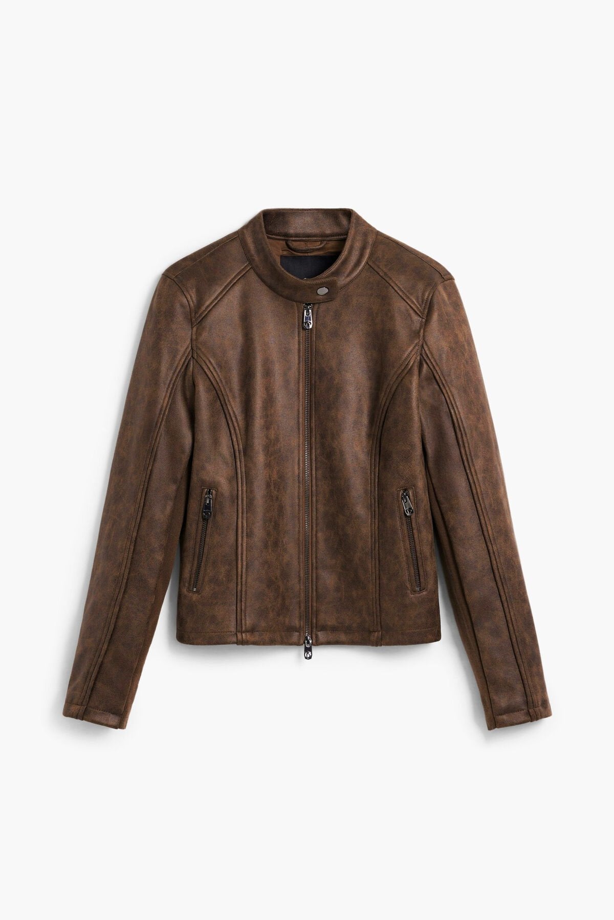 Дамско кожено яке Women’s leather jacket Desigual 26SWEW106029 Brown top view