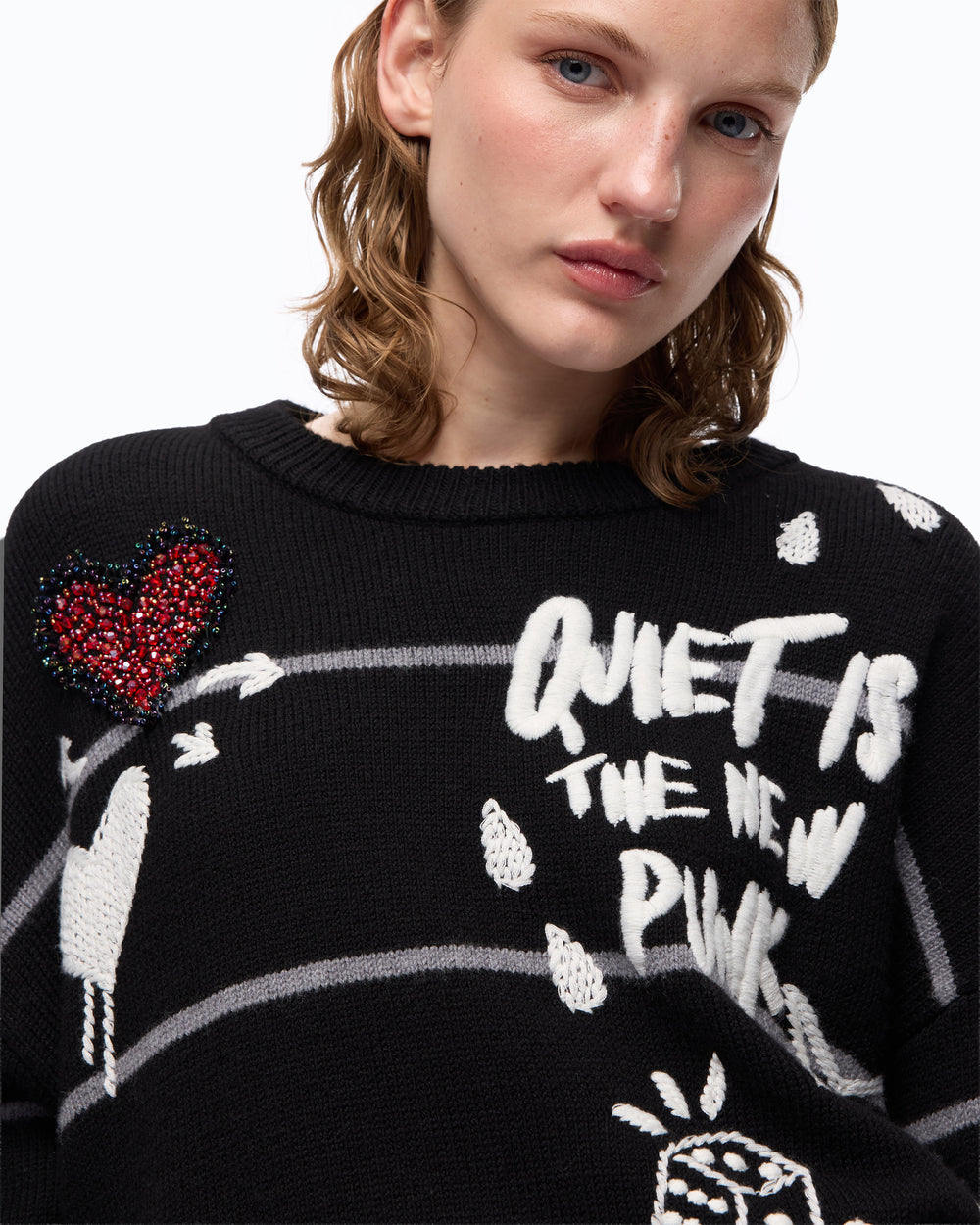 Дамски пуловер от мериносова вълна Women’s merino wool sweater PINKO Nuova Andros 107502A2PKZIK Black close up view
