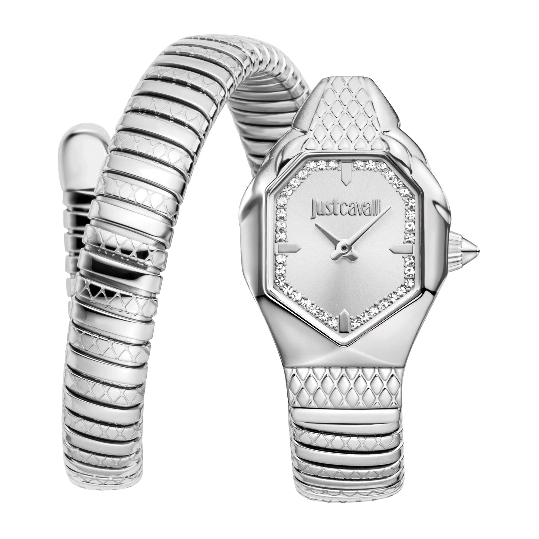 Дамски часовник Women’s watch Just Cavalli Signature Snake Aria JC1L369M0015 Silver front view