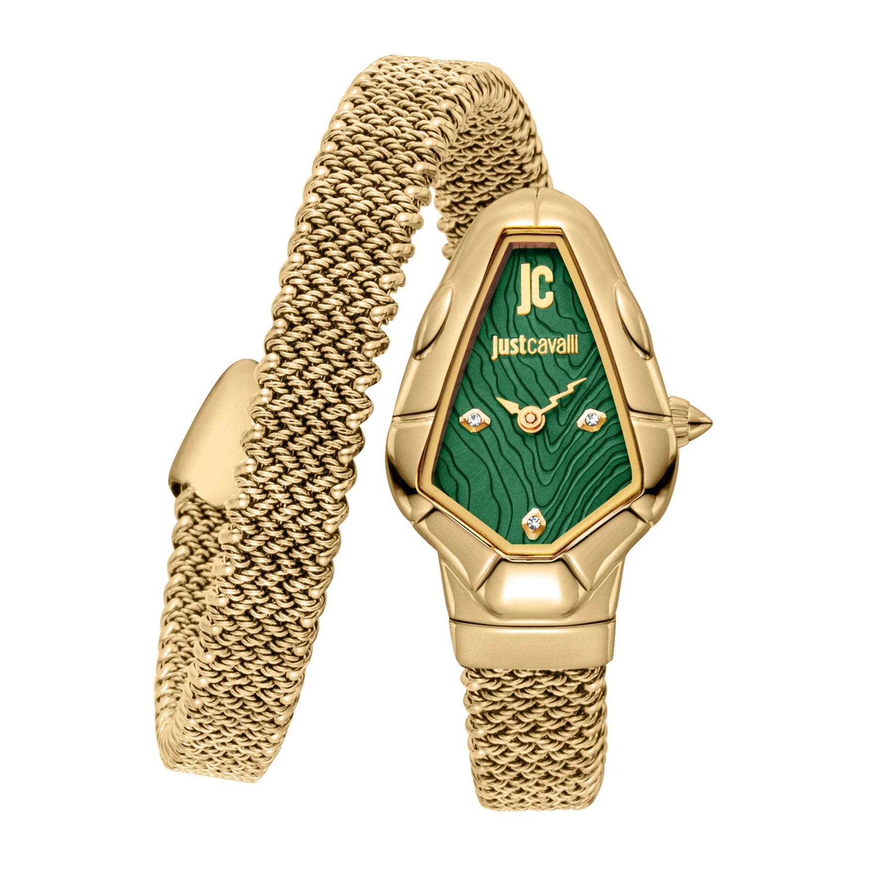 Дамски часовник Women’s watch Just Cavalli Signature Snake Fiamma JC1L426M0035 Yellow Gold Green