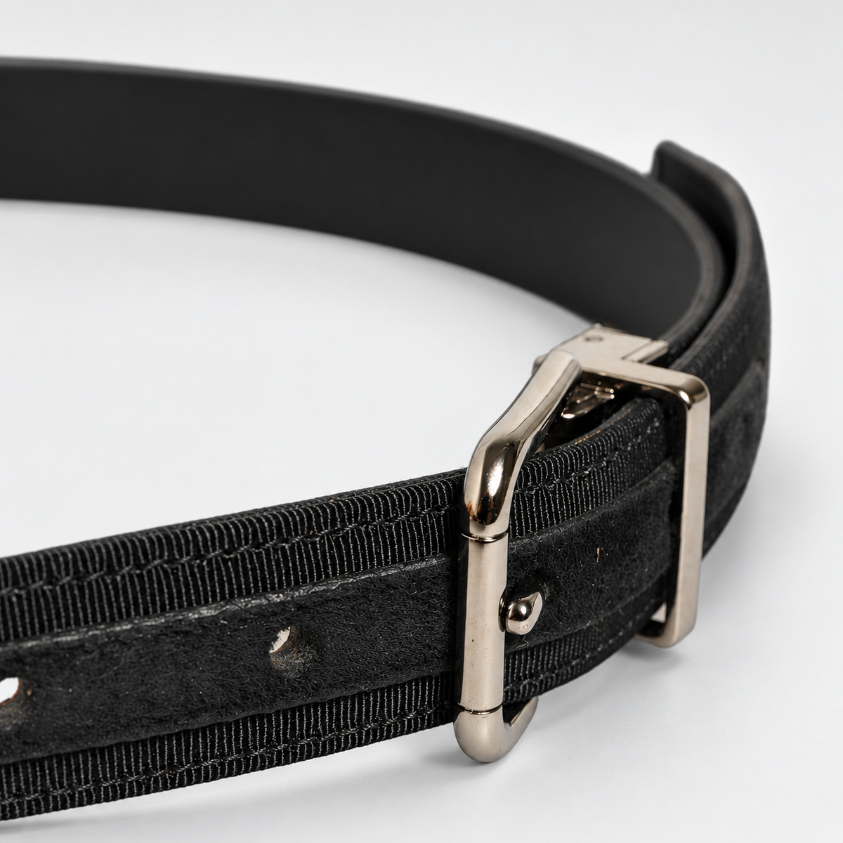 Dolce & Gabbana Black Classic Leather Silver Tone Buckle Belt - BC4056 AL697 - studio view 4